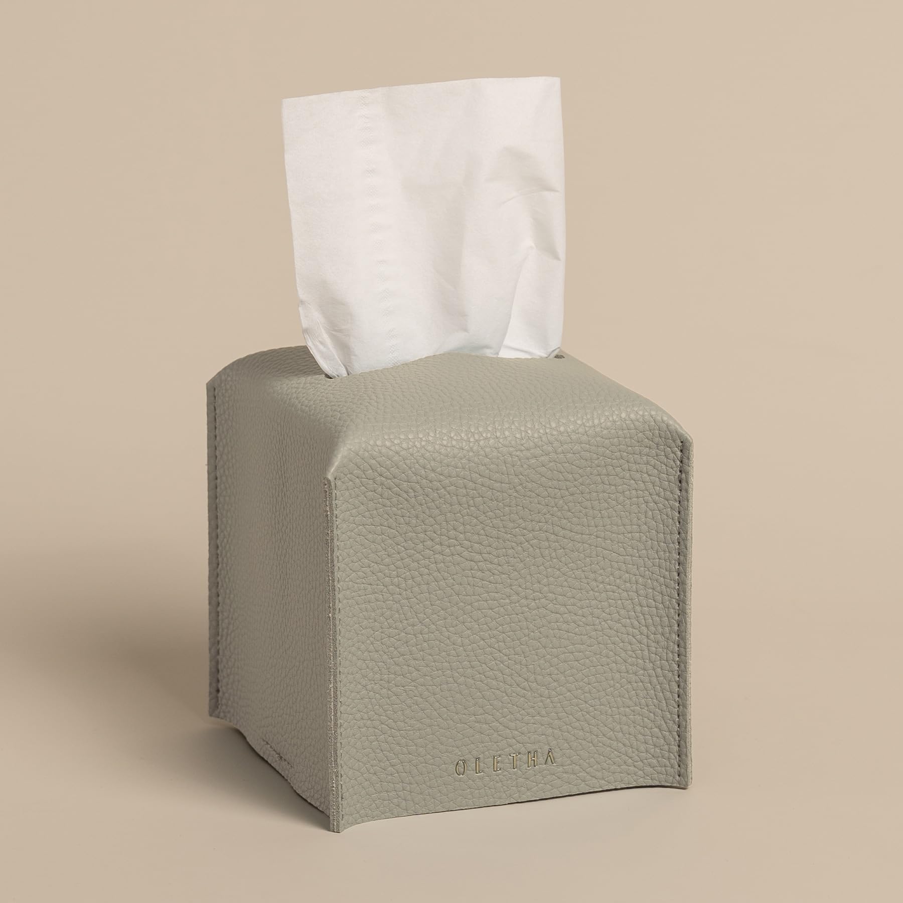 OLETHA Square Tissue Box Cover - Aesthetic Desk Decor for Room, Home & Office - Tissues Cube Boxes Holder - Pastel Gray, Set of 