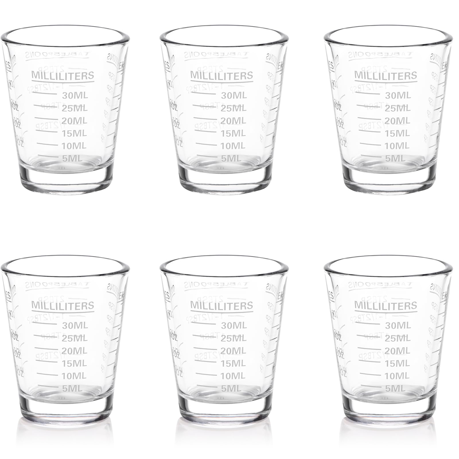 SAIAOKJ Shot Glasses Measuring Cup Set 6 Pack Espresso Shot Glasses Liquid Heavy Glass 26-Incremental Measurement 1 OZ, 2 TBS, 6