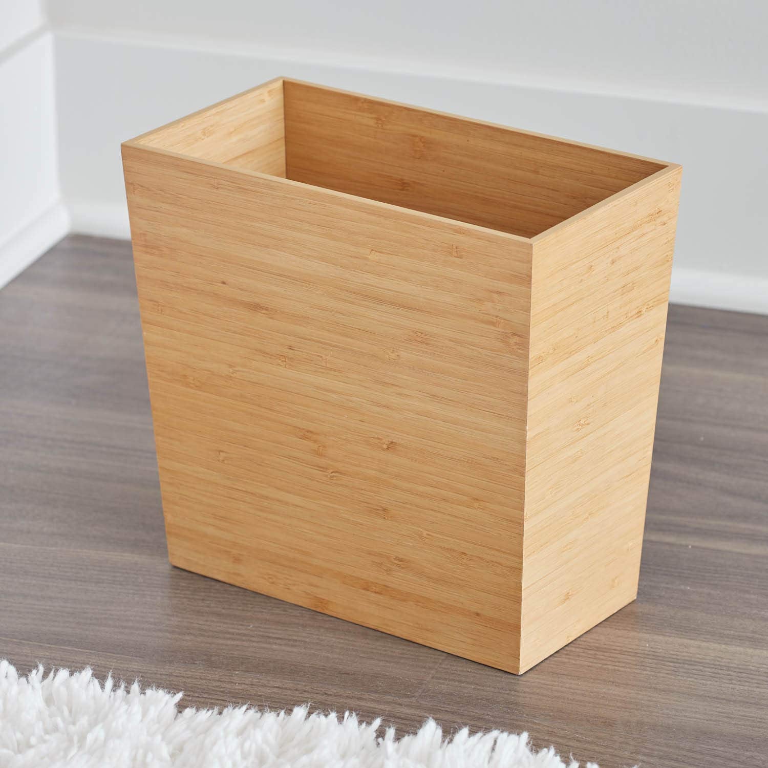 Idesign Rectangular Bamboo Waste Basket, The Formbu Collection - 10.5'' X 5.75'' X 10   , Natural Wood Finish