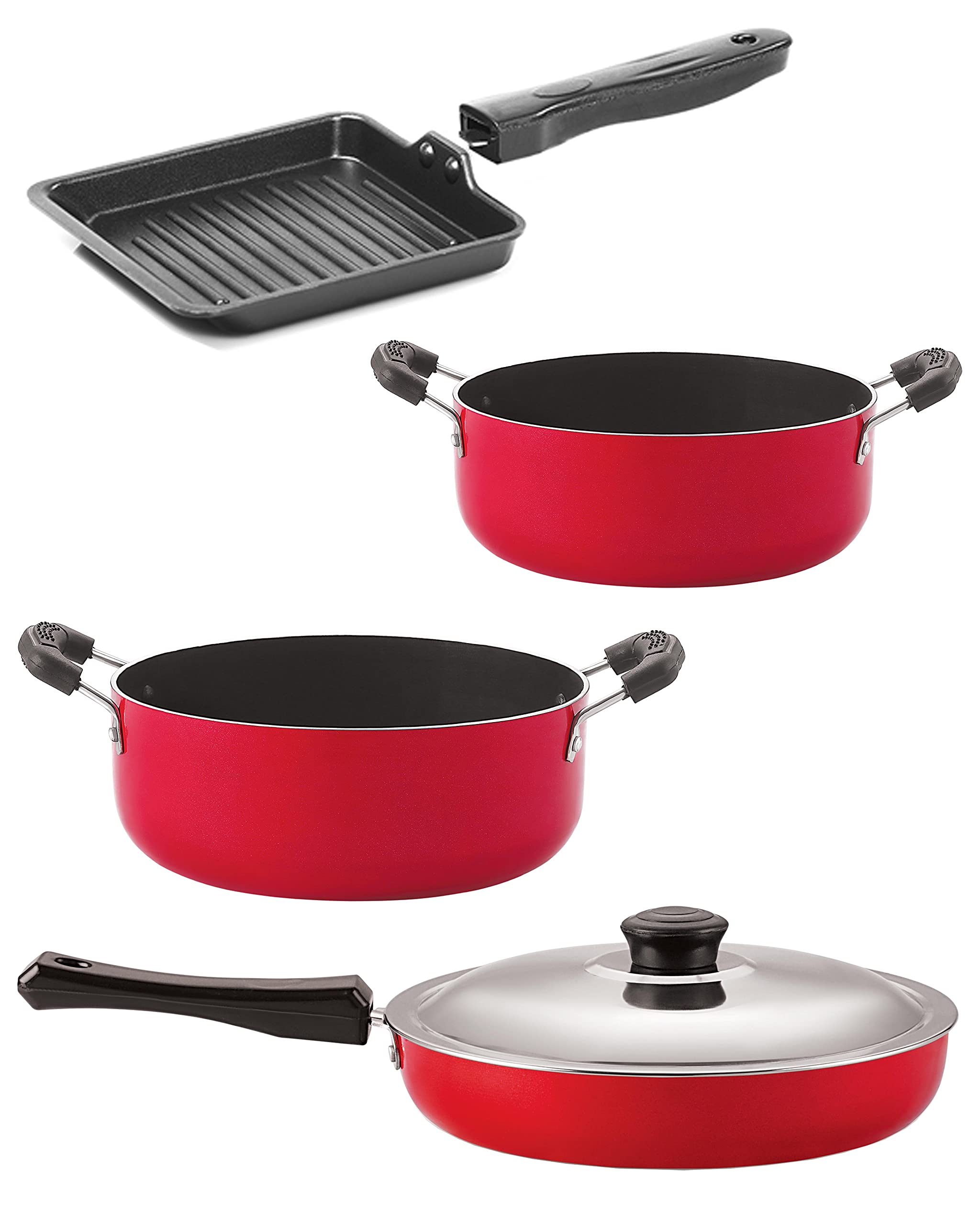 Nirlon Non Stick Aluminium Pfoa Free NonToxic Durable Kitchenware Set Of 4 Pieces (Fp10_Cs22_Sgp_Cs24)
