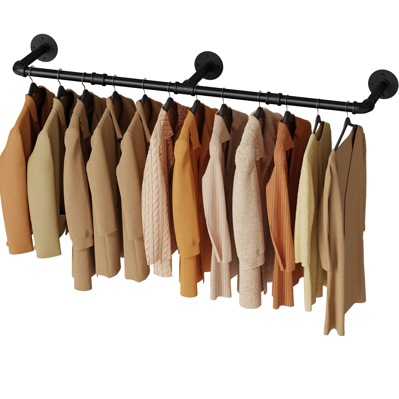 Ulspeed Clothes Rack, 60.0In Wall Mounted Industrial Pipe Clothing Rack, Garment Rack Space Saver Hanging Clothes Rack, Heavy Du