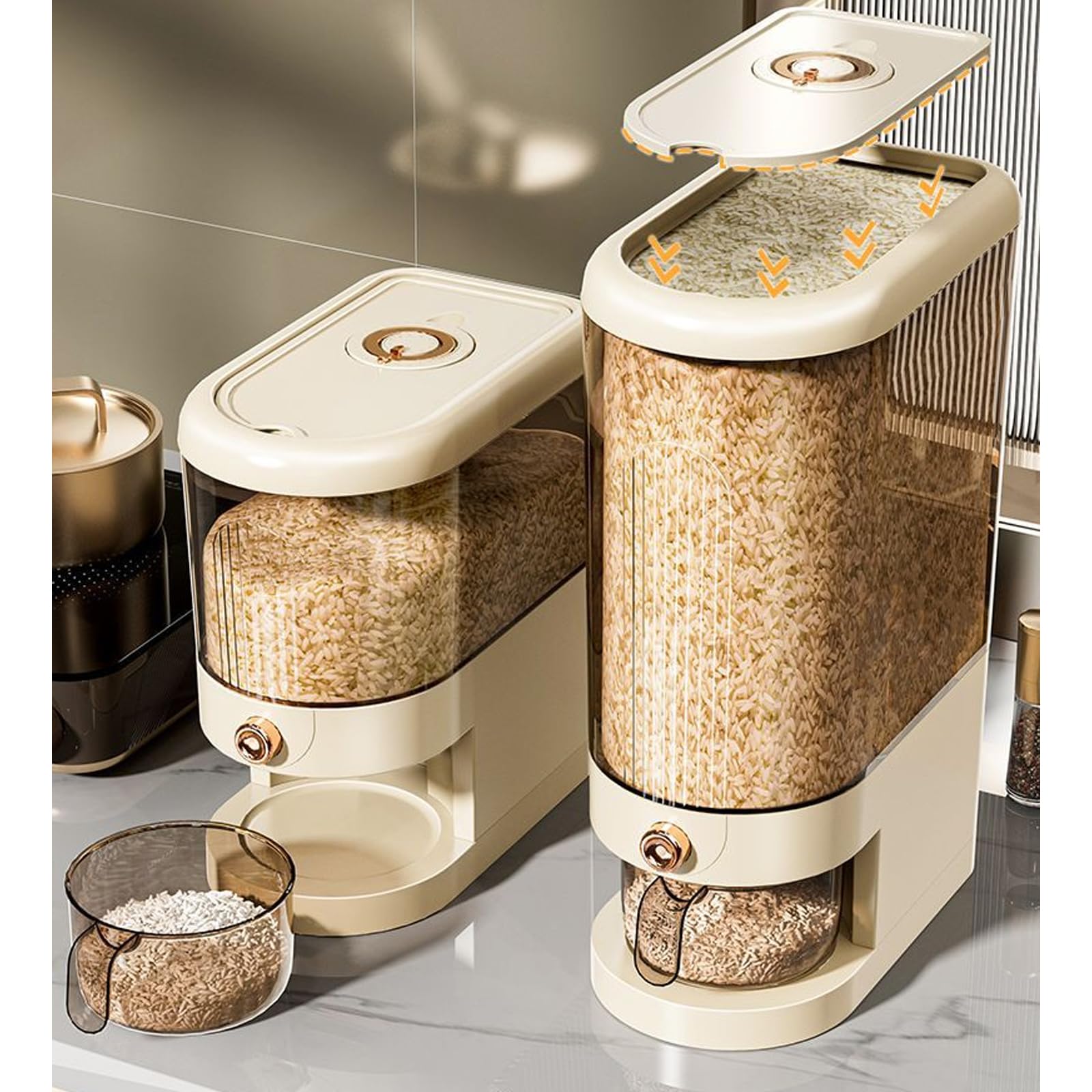 Peaoop 22Lbs Rice Dispenser, Large Grain Container Storage With Lid Measuring Cylinder Household Cereal Dispenser Bucket For Kit