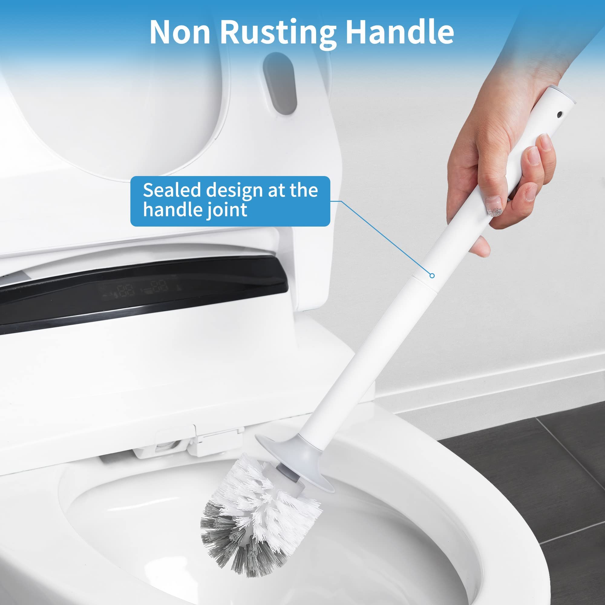 Boomjoy Toilet Bowl Brush And Holder - Durable Head Toilet Cleaner Brush With Dense Bristles & Clear Base For Bathroom Deep Clea