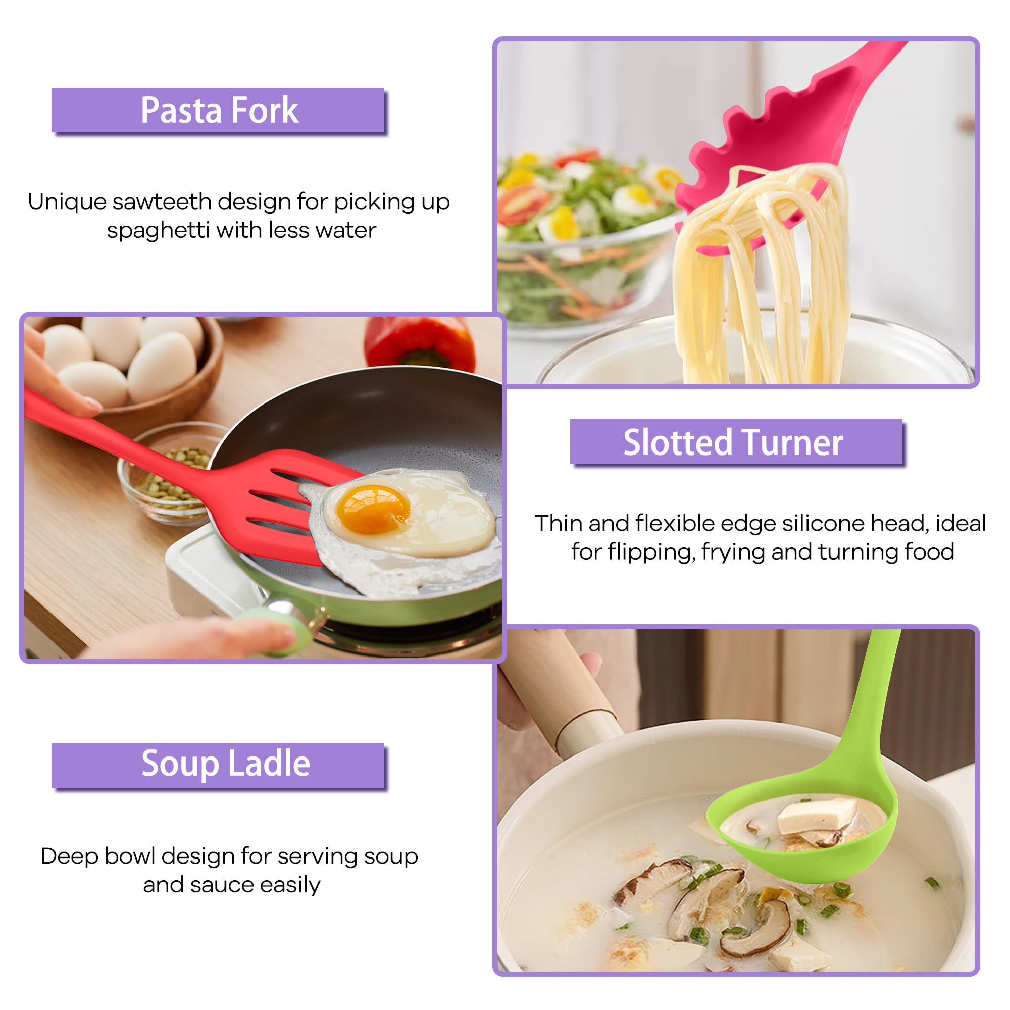 Teamfar Silicone Kitchen Utensils, 7-Piece Kitchen Cooking Utensil Set With Turner Spoon Spatula Ladle, Perfect For Baking Cooki