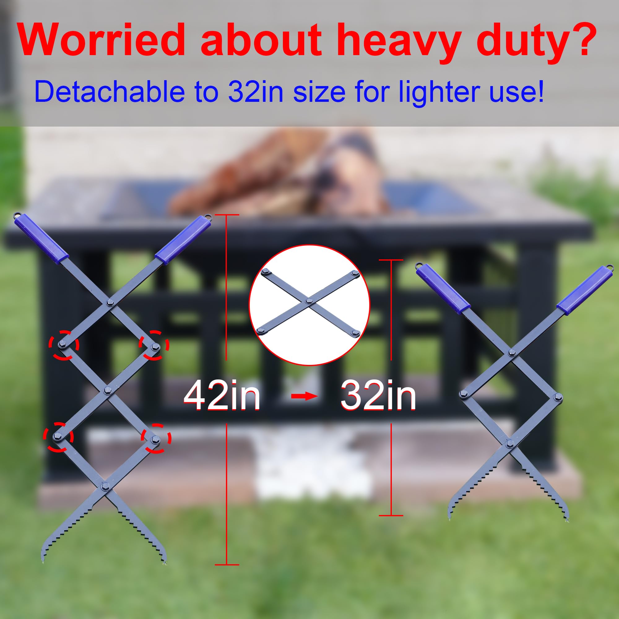 Heavy Duty Fire Tongs, 42In Accordion Style Firewood Tongs Log Grabber For Fire Pit, Fireplace Campfire Bonfire, Wrought Rustpro