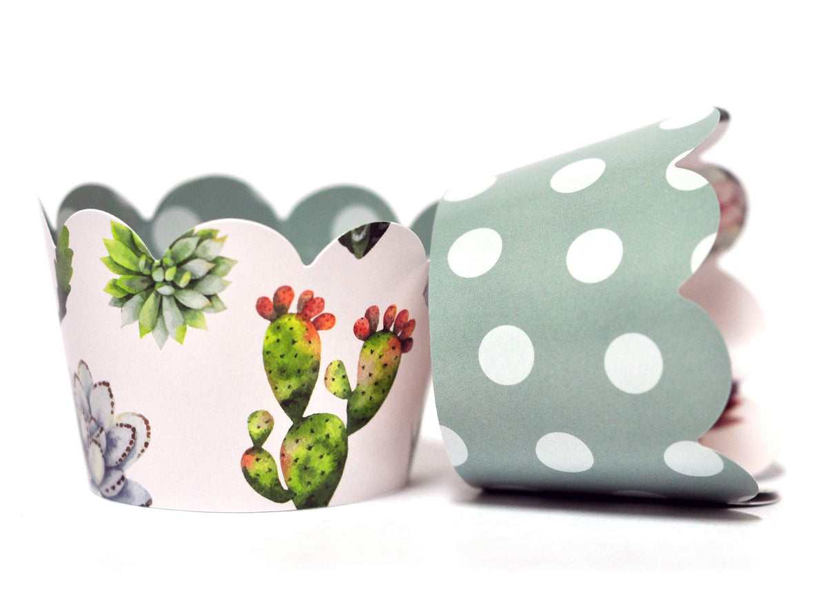 Cactus And Succulent Cupcake Wrappers For Kids Birthday Parties, Baby Showers, Bridal Showers, And Weddings. Set Of 24 Reversibl