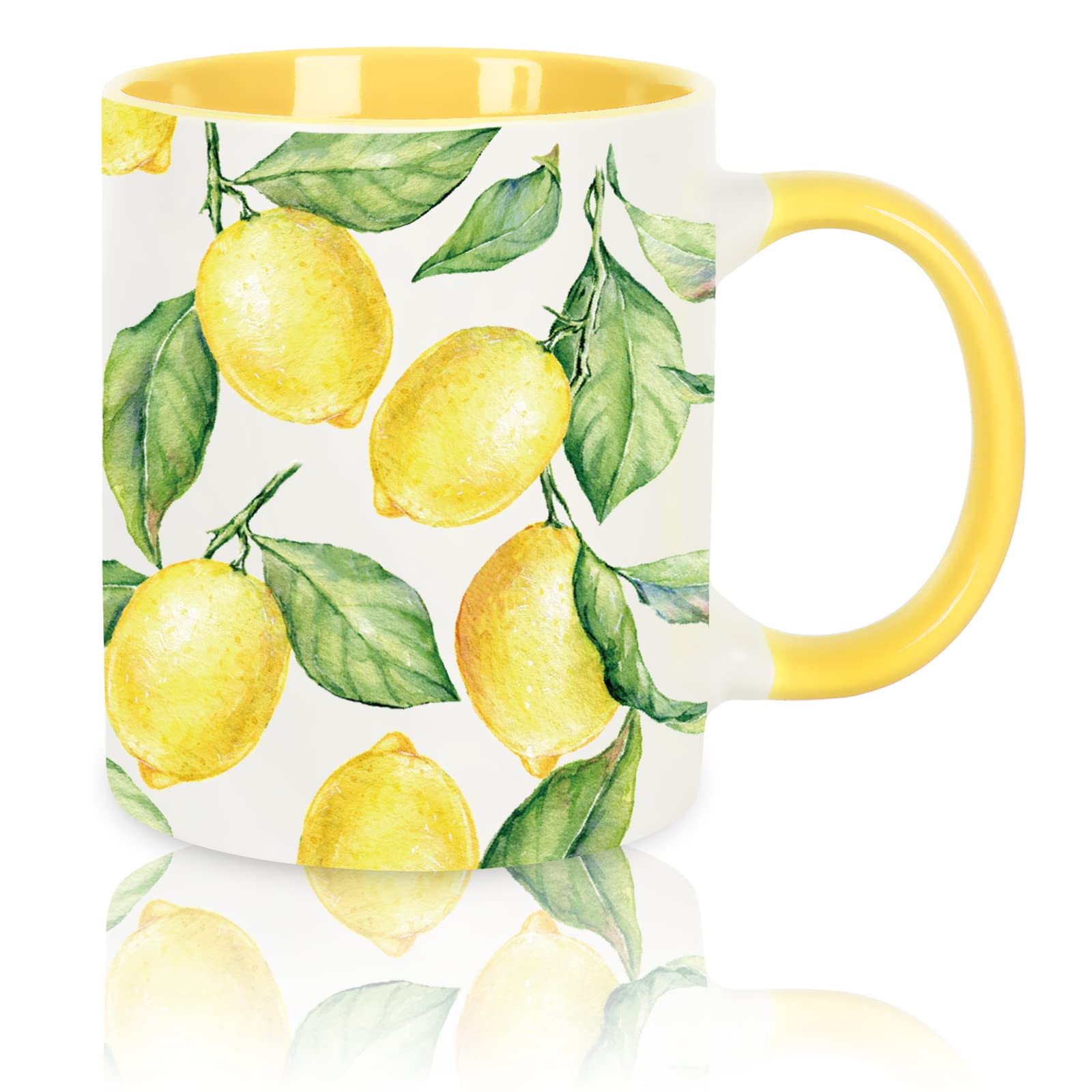 Whaline Lemon Coffee Mug 12oz Summer Cute Ceramic Cup Fresh Lemon Tea Cup Novelty Birthday Gift for Hot Cocoa Tea Latte Milk Sum