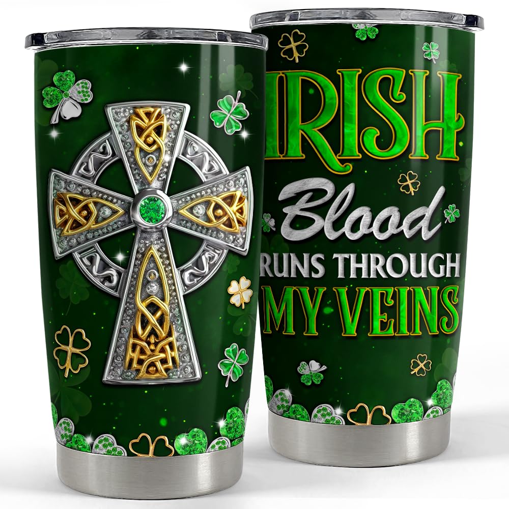 SANDJEST Irish Tumbler 20oz Celtic Cross Stainless Steel Tumbler with Lid Gift for Women Birthday Christmas