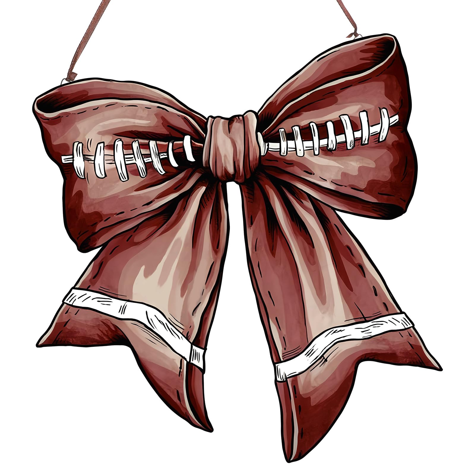 RattanView Bow Wooden Hanging Sign Fall Football Bow Wall Hanging Wall Art Thanksgiving Bowknot Welcome Door Sign Decor for Autu