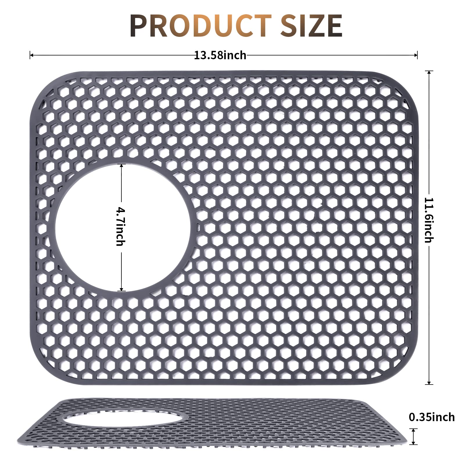 Longfite Sink Protector Mats 2 Pcs Silicone Kitchen Sink Mat Draining Heat Proof Mat With Rear Center Drain (Rear Drain)