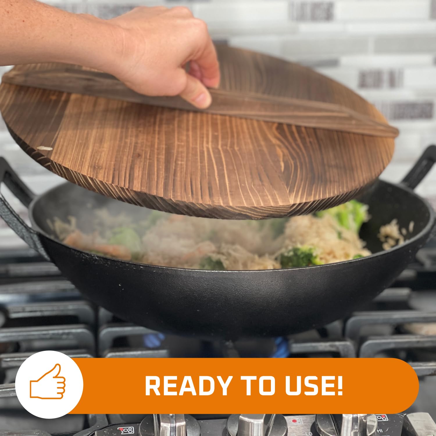 Bruntmor 14 Inch Wooden Drop Lid, Wooden Kitchen Accessories, 14'' Pan Lid, 14 Inch Skillet Lid, Lid For Frying Pan,Wooden Pot L