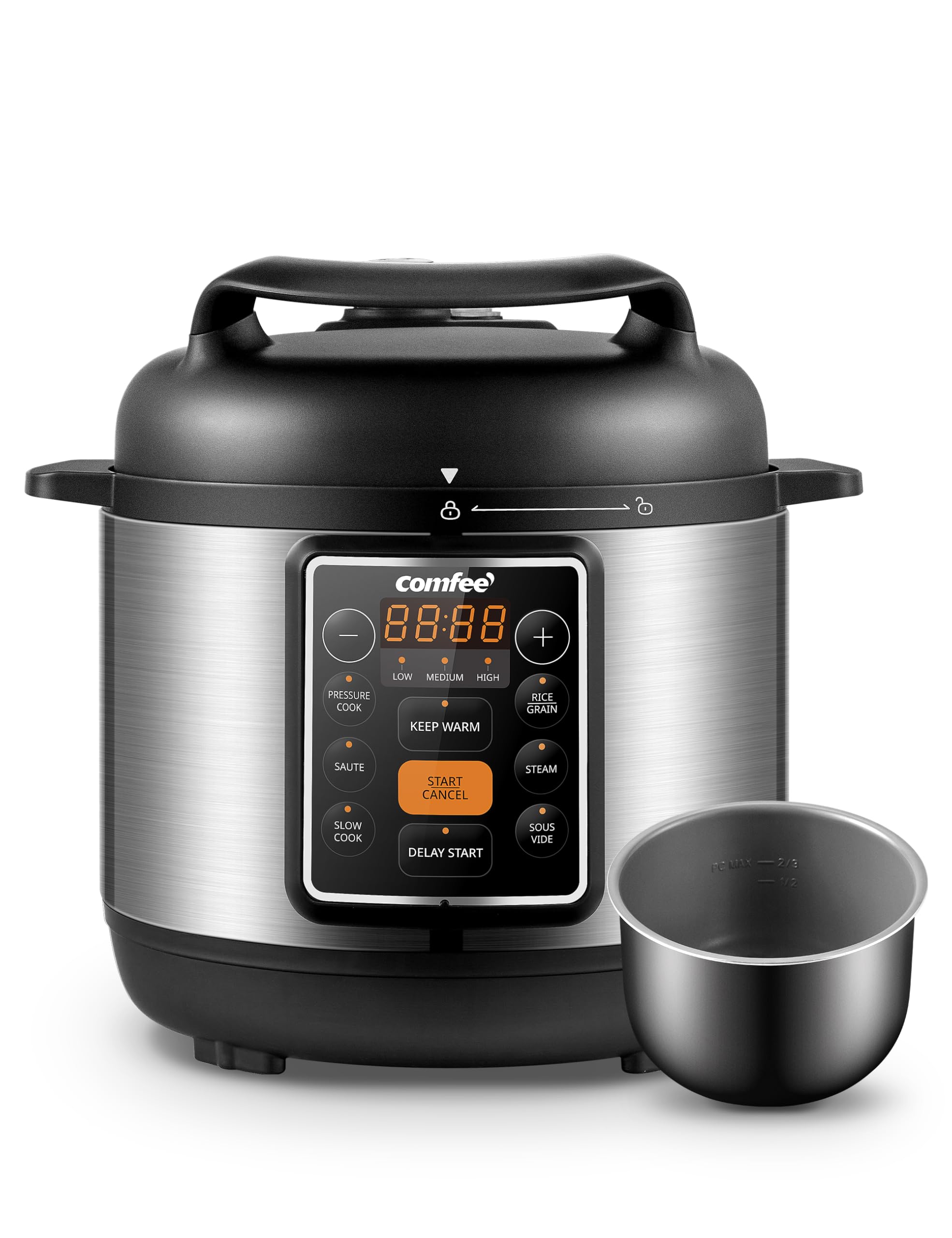 COMFEE 7-in-1 Small Electric Pressure Cooker, Slow Cooker, Steamer, Saut  , Sous Vide, Warmer, Multi Cooker with Natural Ceramic