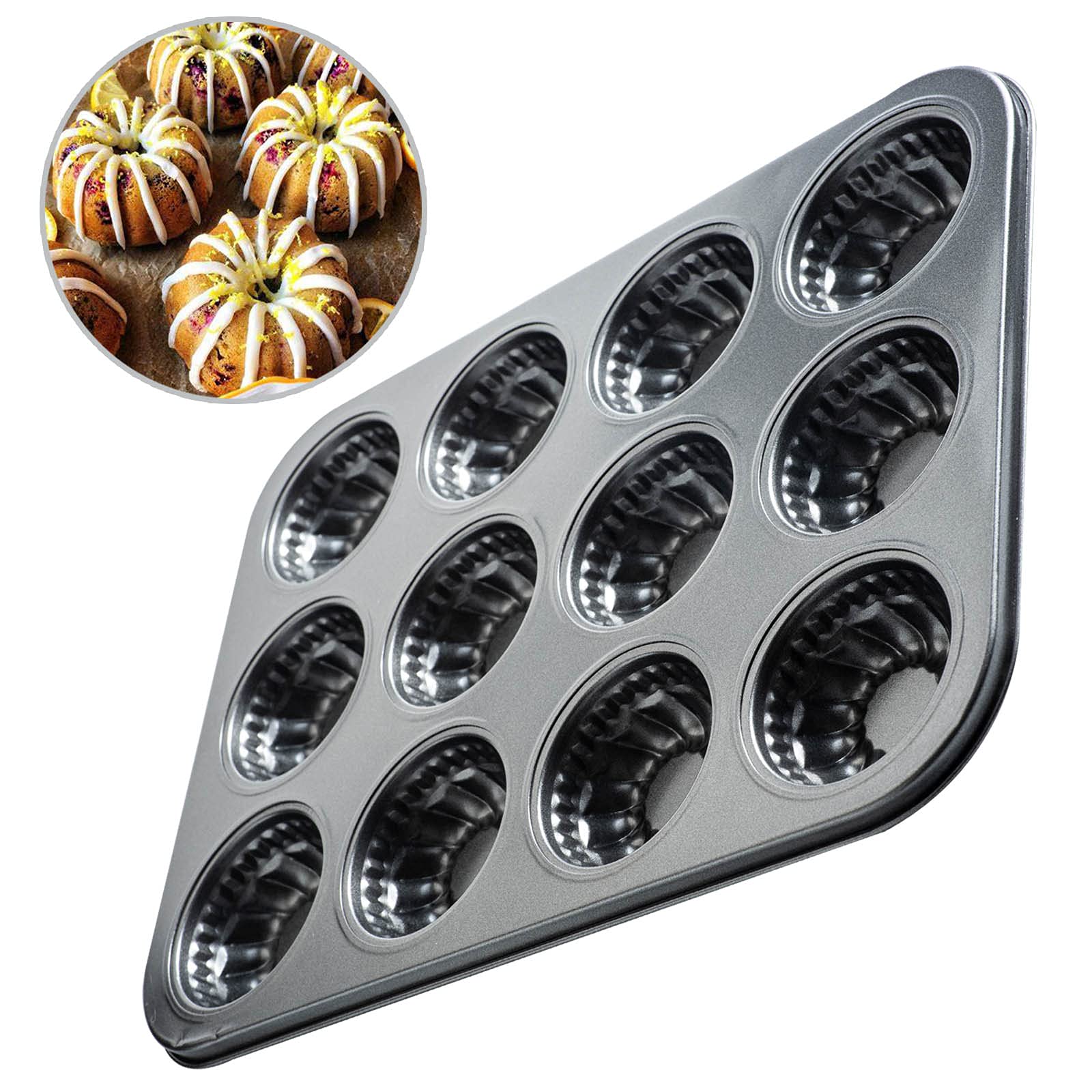 Mini Bndt Cake Pan, Nonstick Brownie Bowl Pan 12-Cavity Fluted Small Round Cake Tray Shortcake Pan Mold For Fall Baking Thanksgi