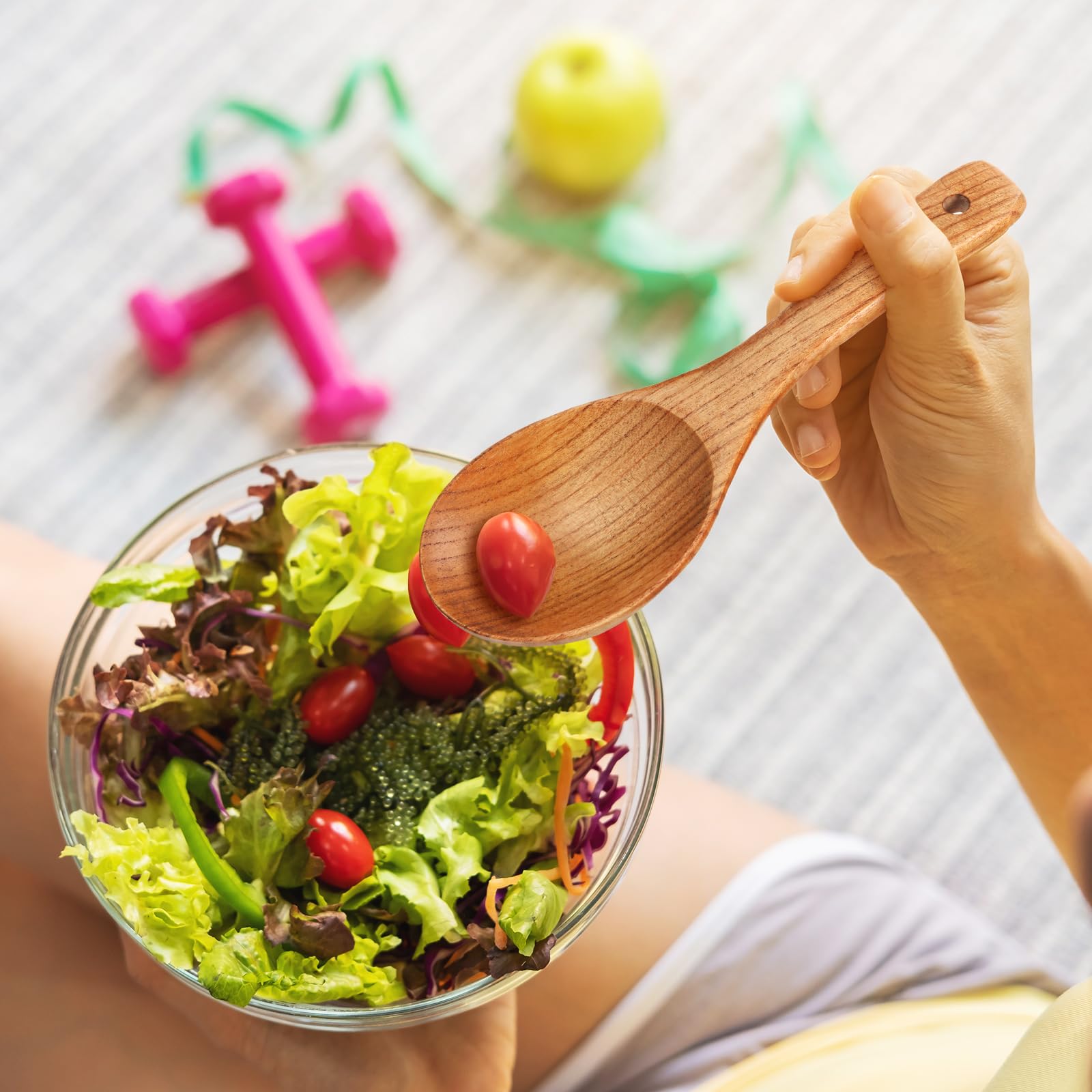 4 Pieces Wooden Spoons Set 9 Inch For Cooking, Serving Salad, Stirring Soup, Rice, Nonstick Heat Resistance Easy To Use