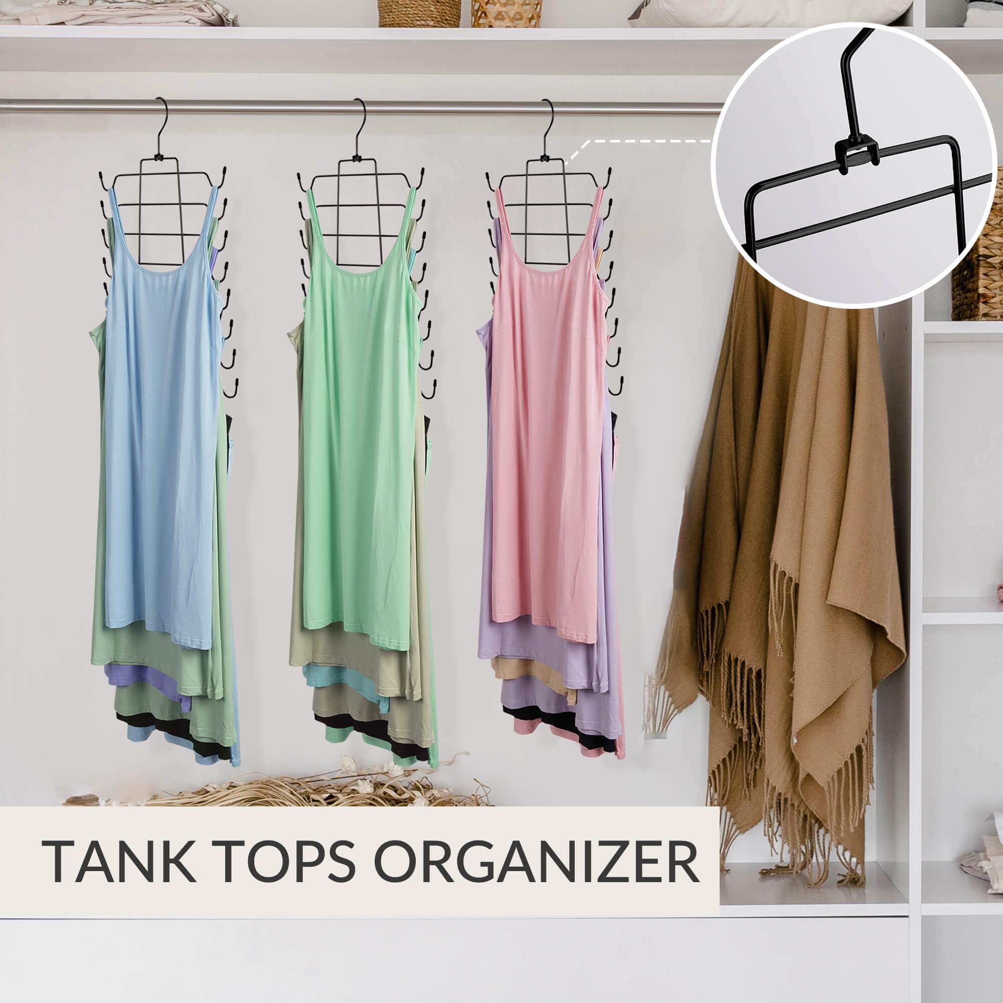 ZEDODIER Tank Top Hanger  2 Pack Space Saving Bra Hangers  Non-Slip Hanging Sport Bras Holder  Closet Organizers and Storage for Camisoles Tank Tops Bras Ties Swimsuits Strappy Dress  Black