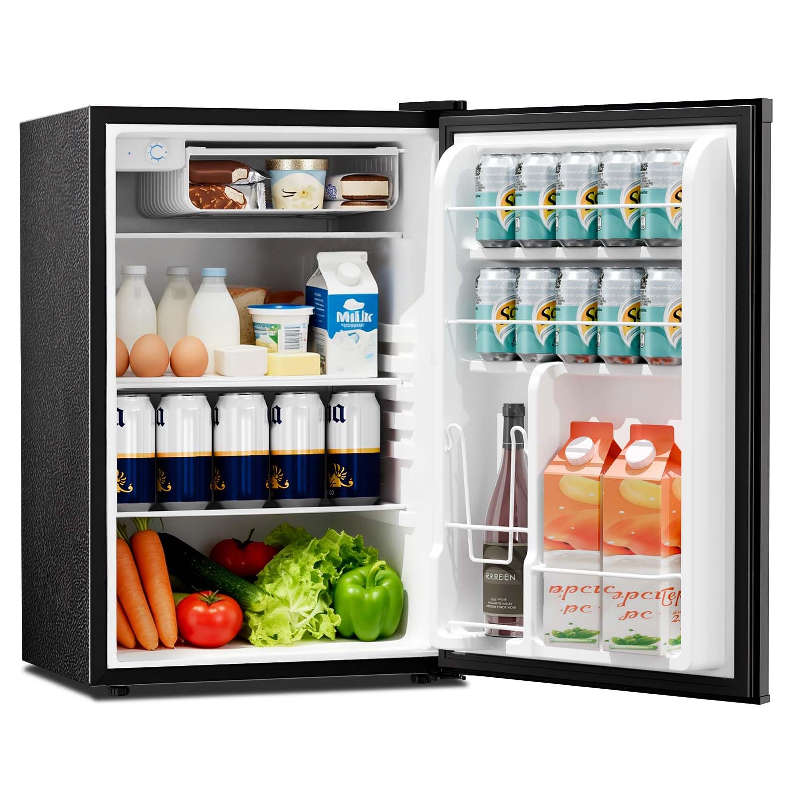 Kismile 4.41 Cu Ft Compact Refrigerator Single Door Mini Fridge with 7 Adjustable Thermostat, Glass Shelves, Quiet & Energy Effi