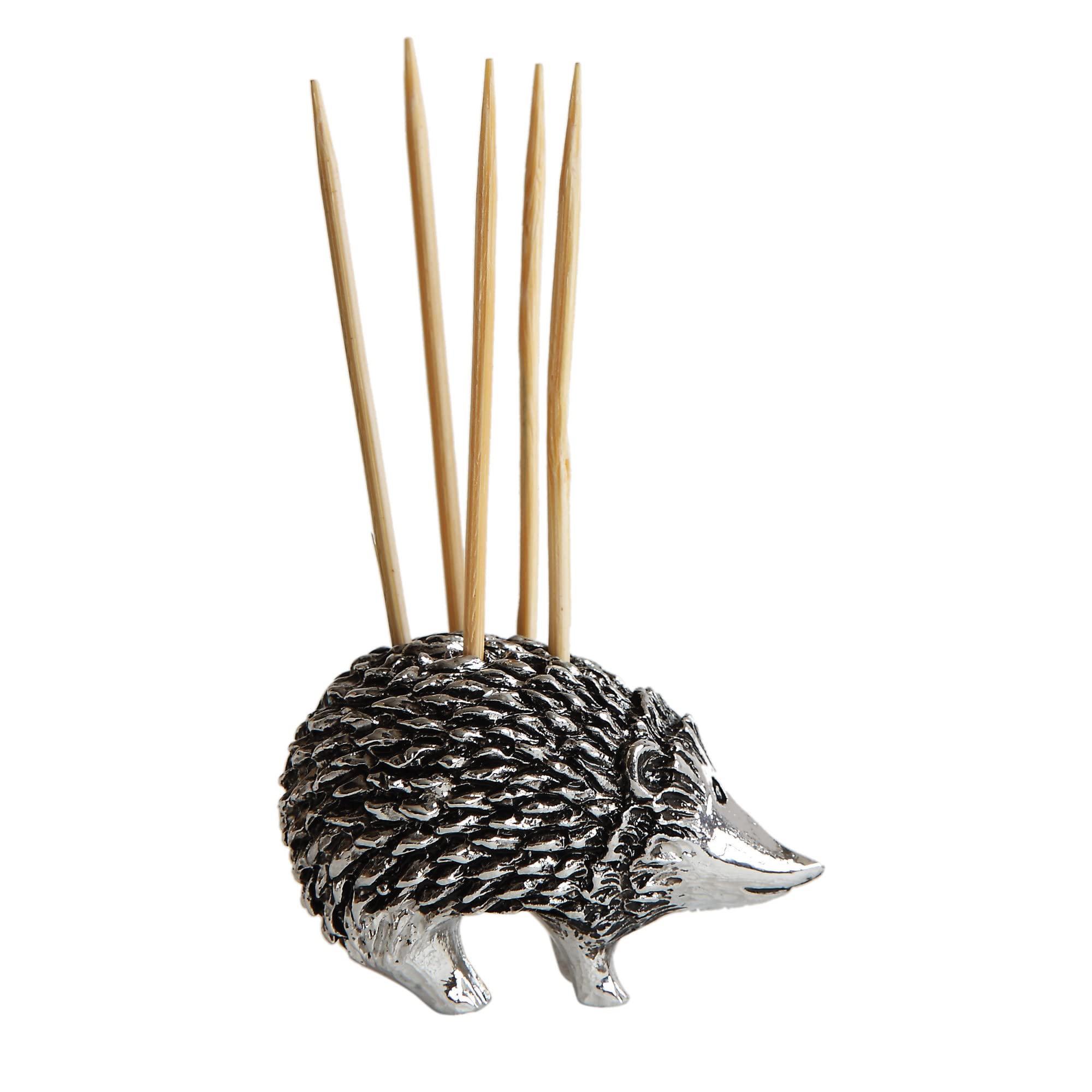 Creative Co-Op Hedgehog Toothpick Holder With Toothpicks, Silver