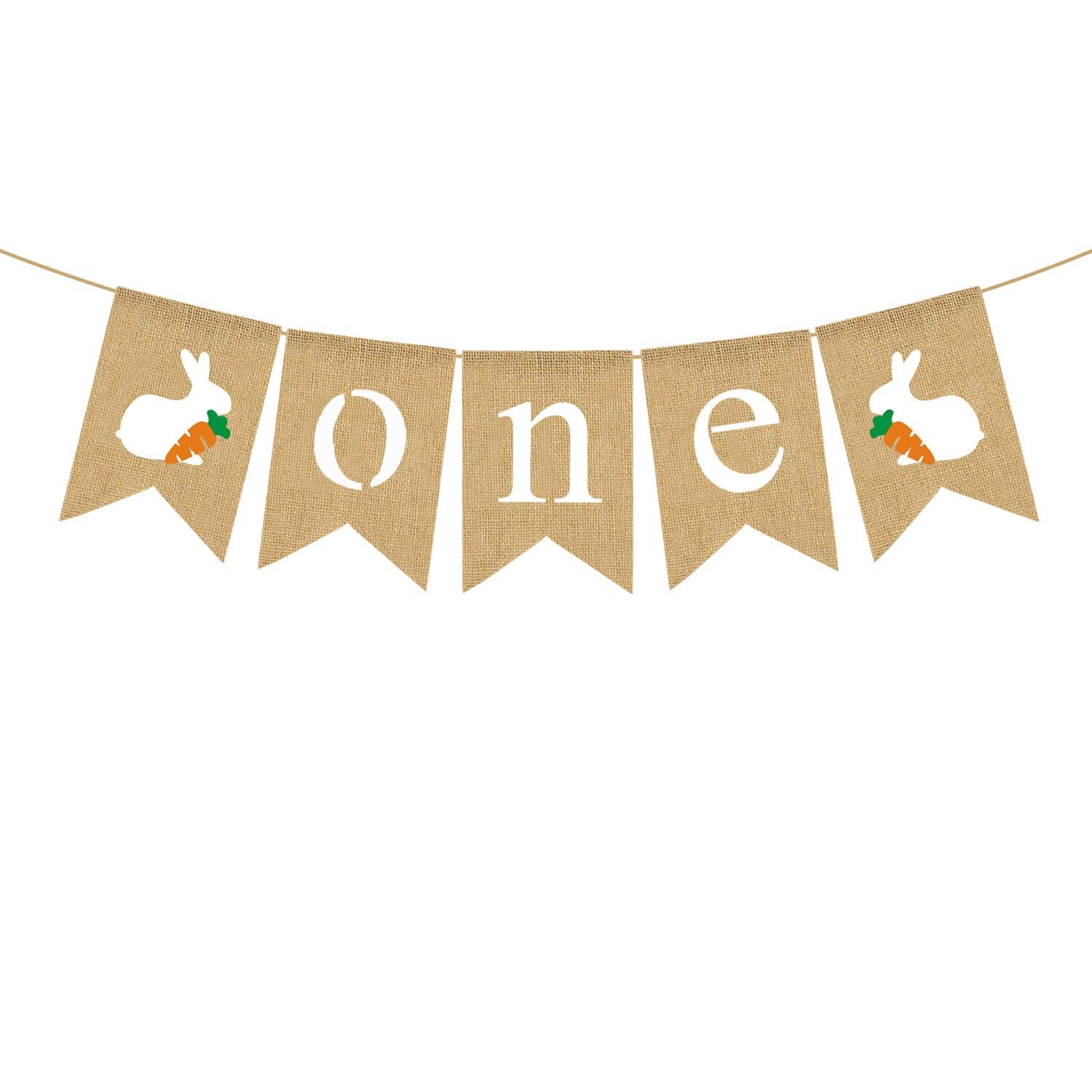Jute Burlap One High Chair Banner With Bunny Easter Spring Boy Girl 1St Birthday Party Highchair Decoration Supply