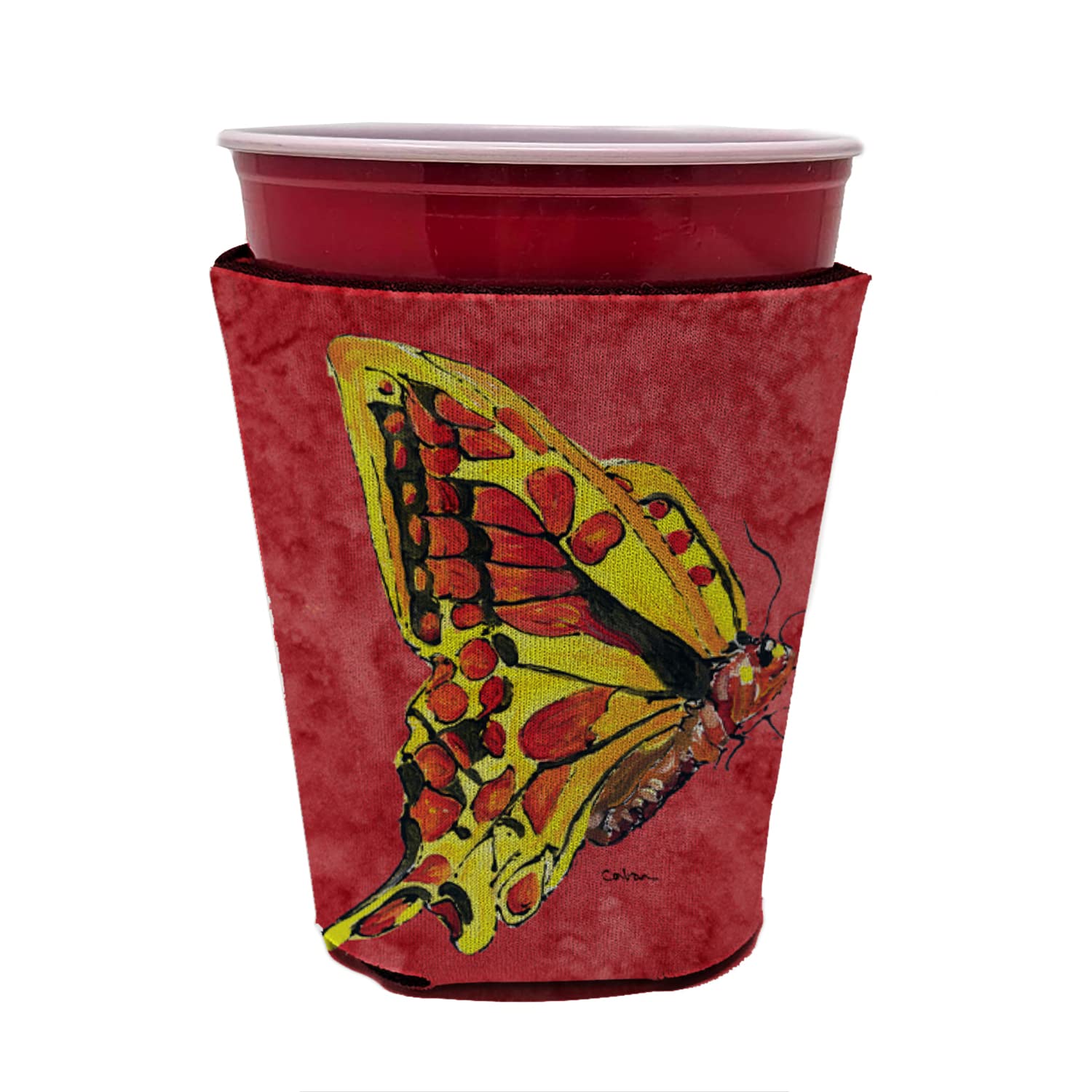 Butterfly on Red Red Solo Cup Beverage Insulator Hugger