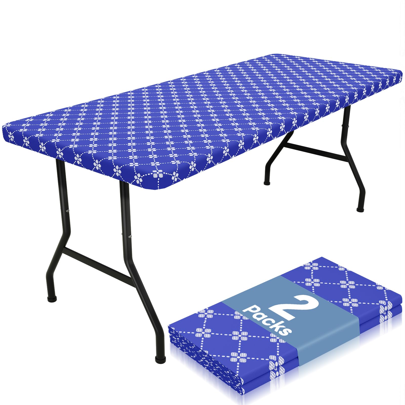 misaya 2 Pack Rectangle Vinyl Table Cloth, Elastic Fitted Tablecloth with Flannel Backing, Waterproof Plastic Table Cover Fits 8