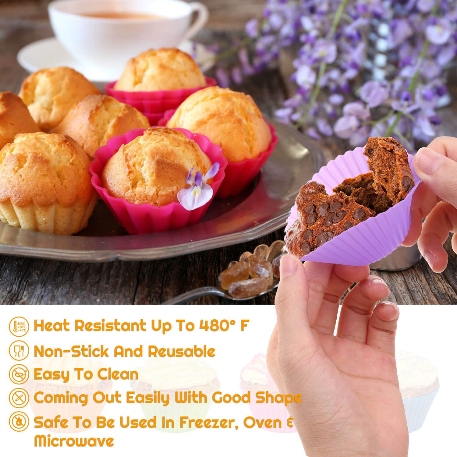 54 Pack Silicone Muffin Cups, Selizo Silicone Cupcake Baking Cups Reusable Muffin Liners Cupcake Wrapper Cups Holders For Muffin