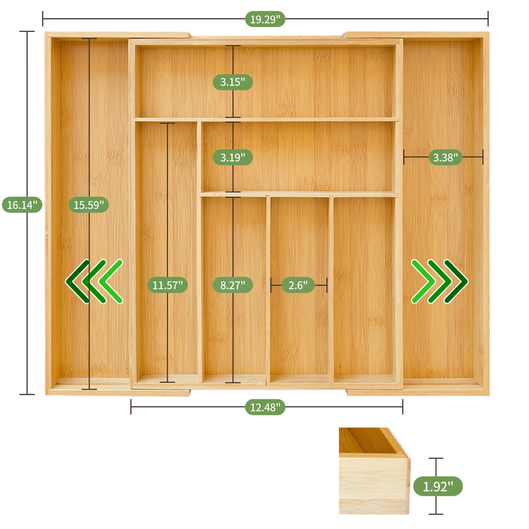 Zrooy Expandable Bamboo Kitchen Silverware Organizer Drawer For Utensils Holder And Cutlery, 8 Compartments For Drawer Tray With