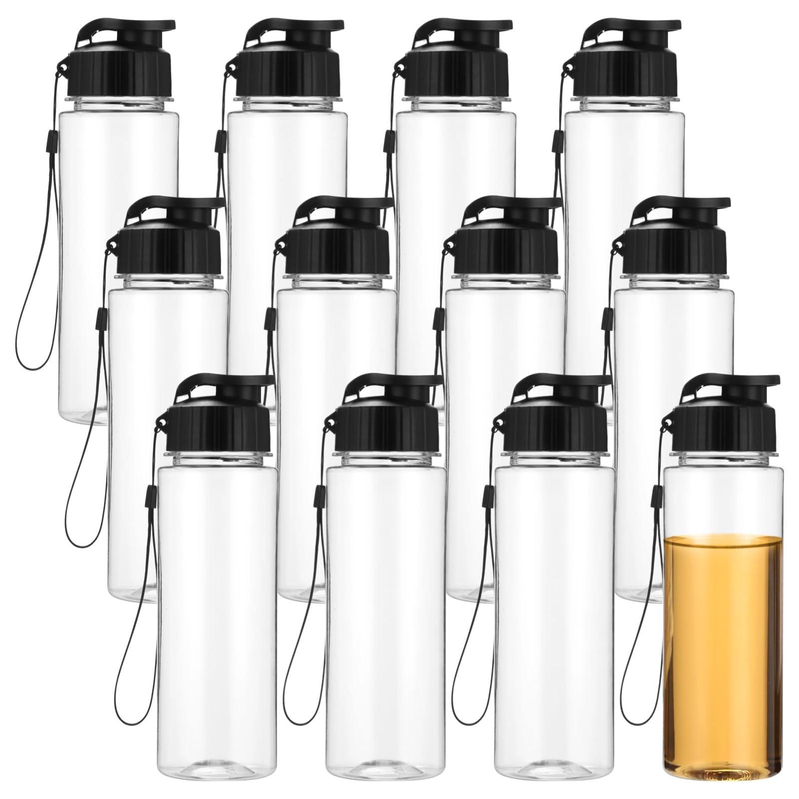 Calolin 12 Pcs Water Bottles Bulk, 16.9 fl oz Drink Containers with Leakproof Flip Top Lid and Handle Strap, Clear Plastic Water