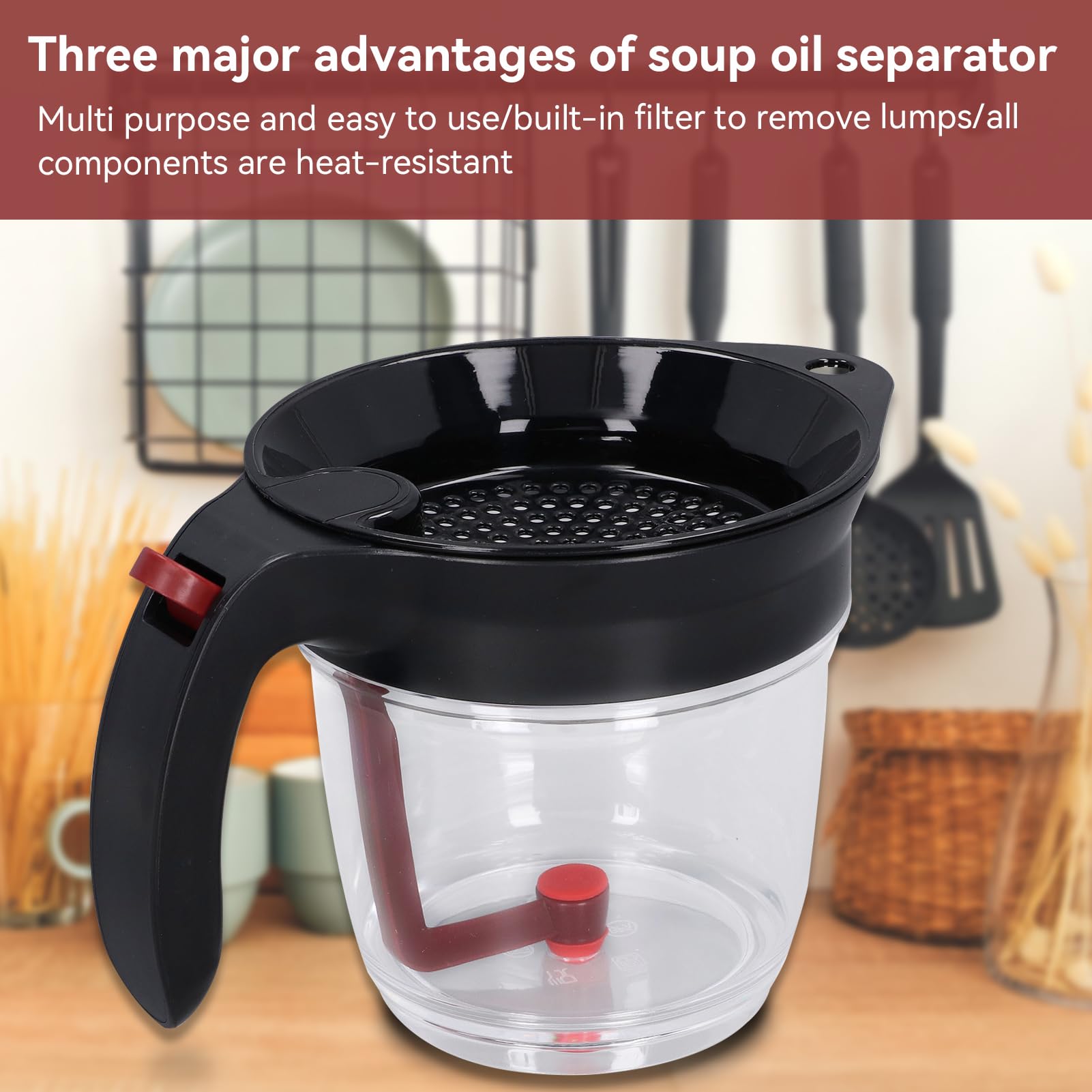 Fat Separator With Bottom Release, 33.8Oz Plastic Fat Separator Measuring Cup And Strainer With Bottom Release For Gravy, Oil, S