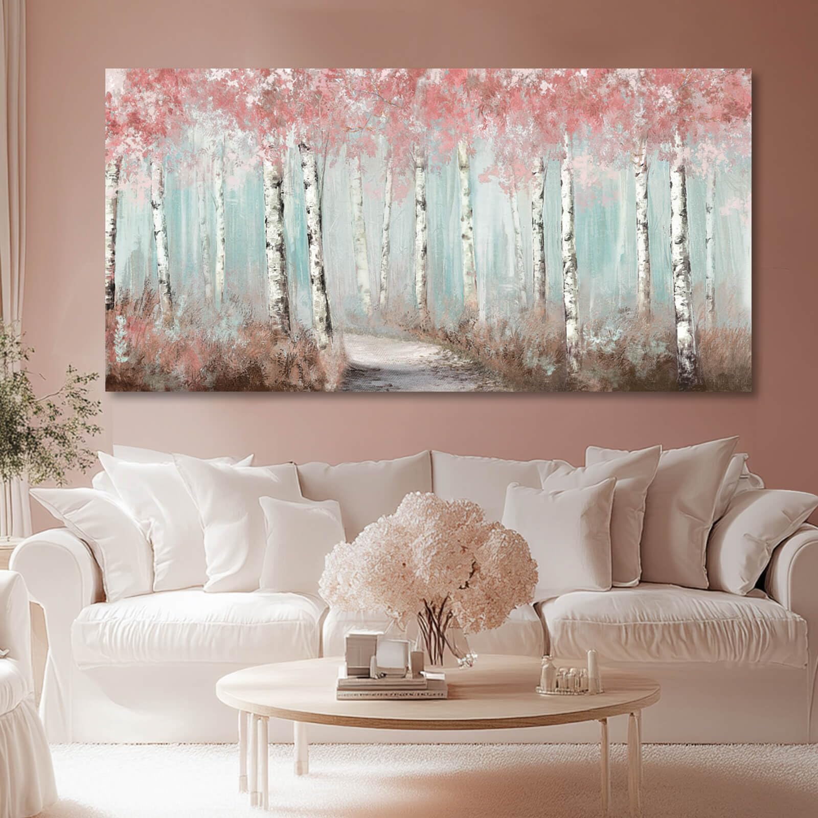Wall Decor Pink Tree Painting Art Prints For Living Room Large Size Framed For Home Office Bedroom Wall Decor 30''X 60'' Ready T