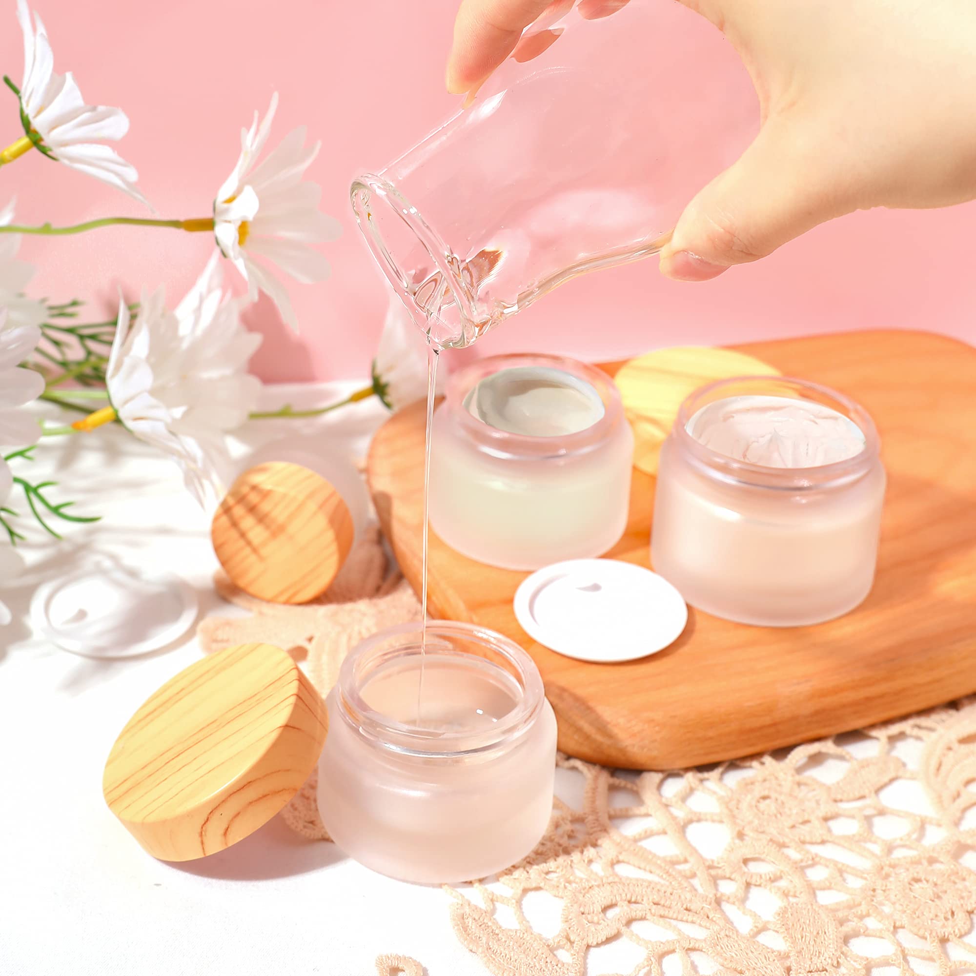 30 Gram/Ml Glass Cosmetic Containers With Lids,Round Frosted Glass Jars With Leakproof Lids,Small Empty Glass Sample Jars For Ma