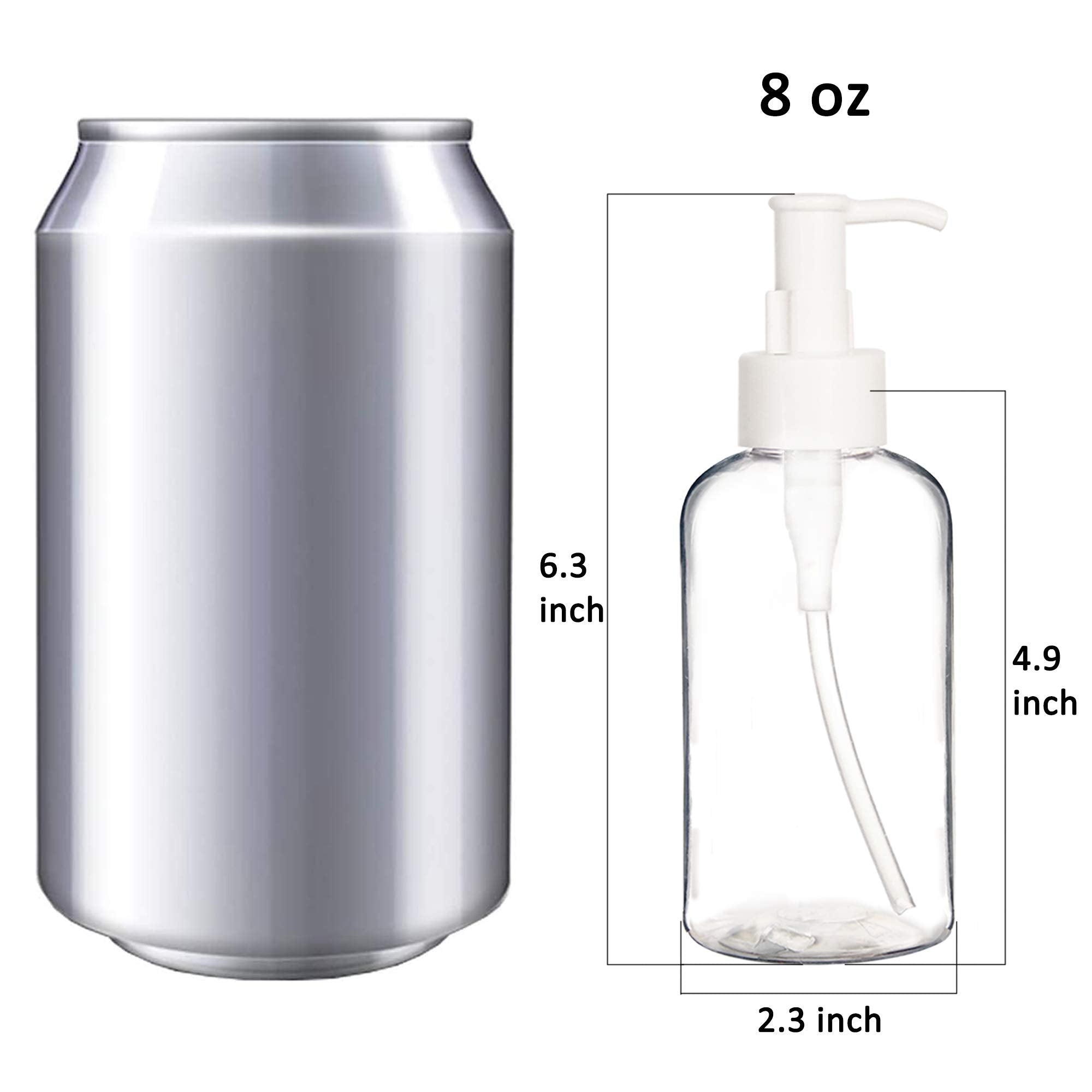 Youngever 6 Pack Plastic Pump Bottles 8 Ounce, Refillable Plastic Pump Bottles With Travel Lock (Clear)