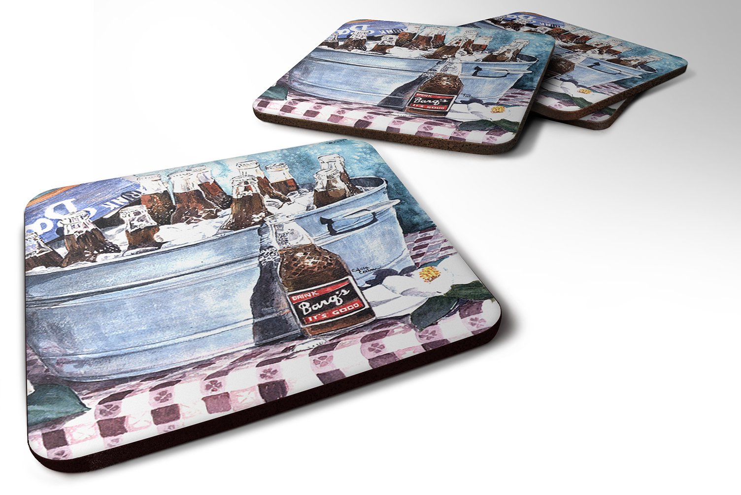 Carolines Treasures Barqs and Old Washtub Foam Coasters (Set of 4), 3.5 H x 3.5 W, Multicolor