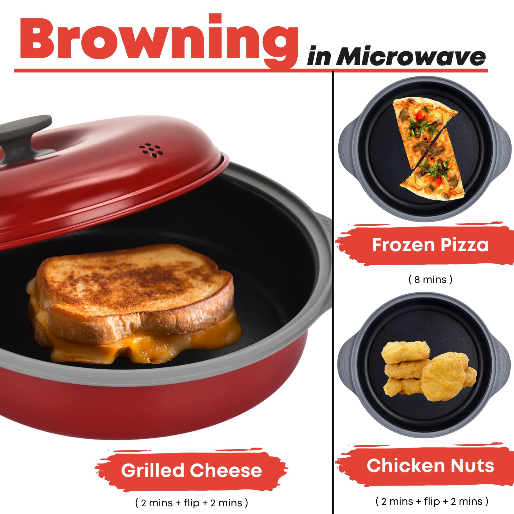 Maconee Microwave Frying Pan Skillet, Grill & Crisper Pan With Lid Allows You To Fry, Sizzle, And Brown Foods In The Microwave,