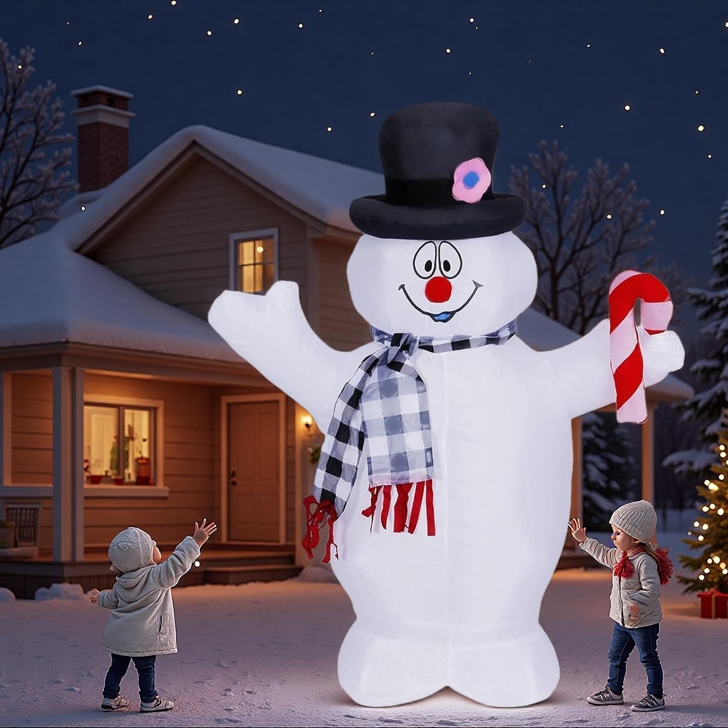 4FT Inflatable Christmas Snowman Outdoor Decoration with LED Lights and Candy Cane, Suitable for Indoor and Outdoor Use Such as