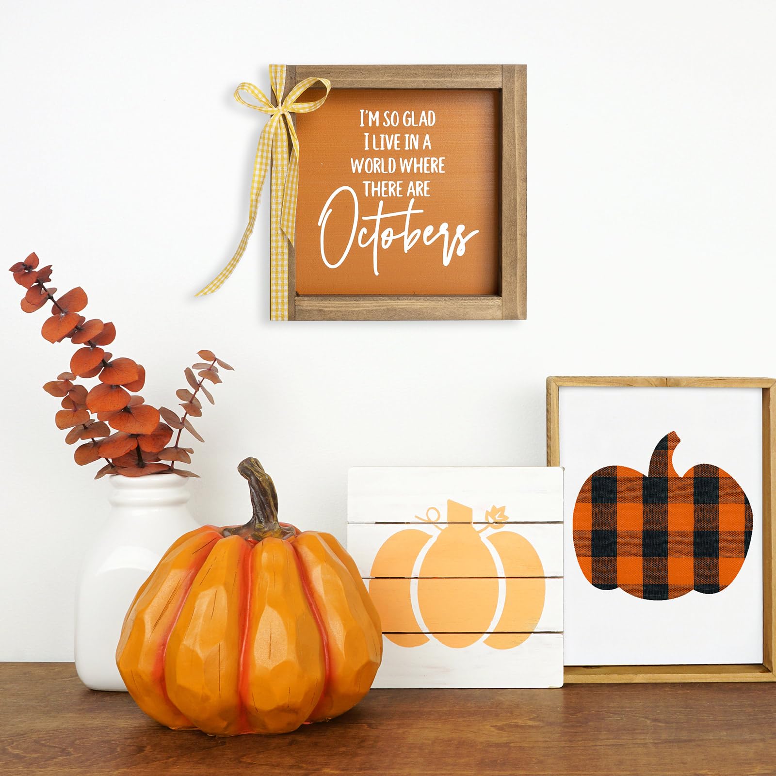 flangairy Fall Wooden Sign, Fall Decorations for Home, Indoor October Autumn Centerpieces for Tables Wall Shelf Desk Fireplace M