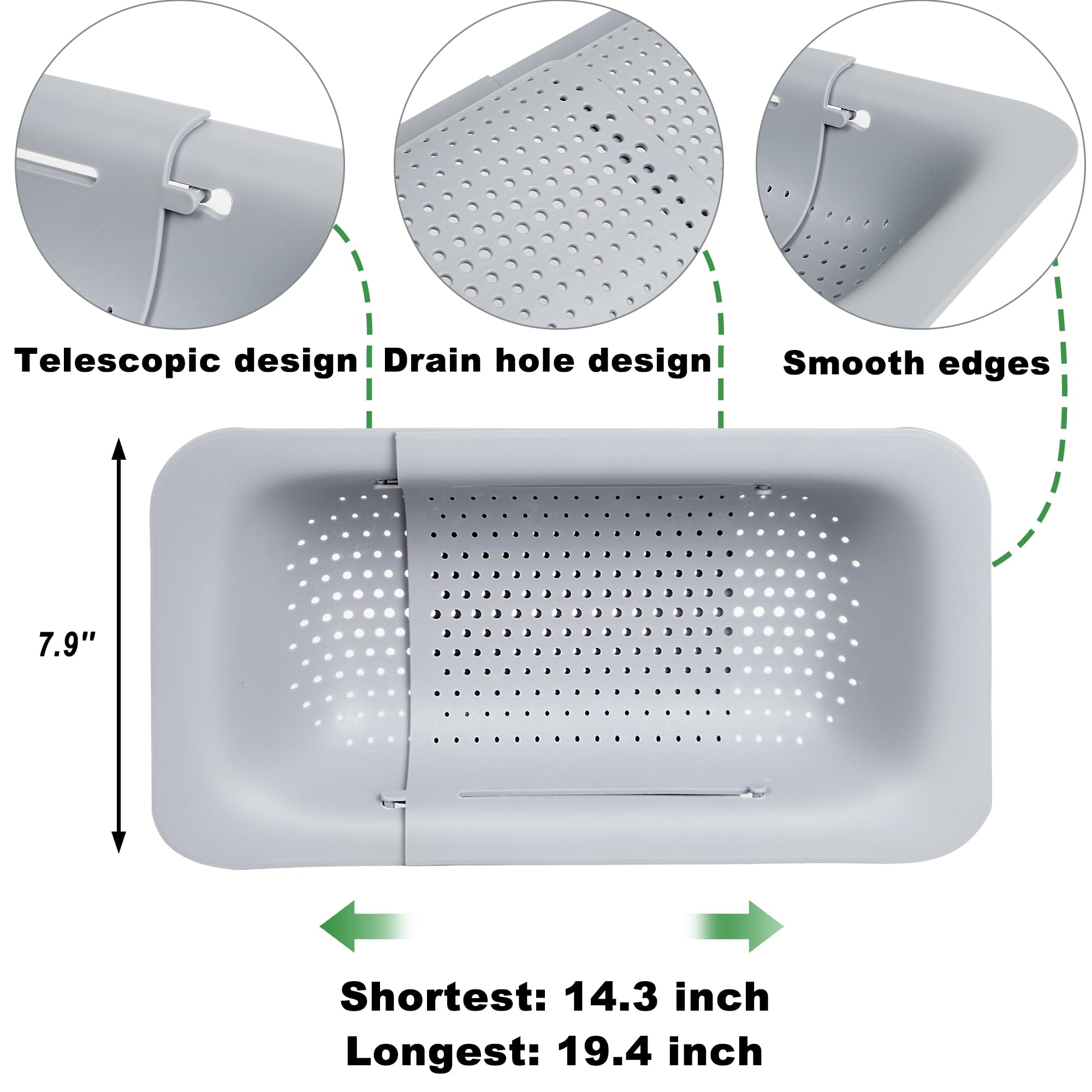 Over The Sink Colander Strainer Basket Wash Vegetables And Fruits, Drain Cooked Pasta And Dry Dishes - Extendable - New Home Kit
