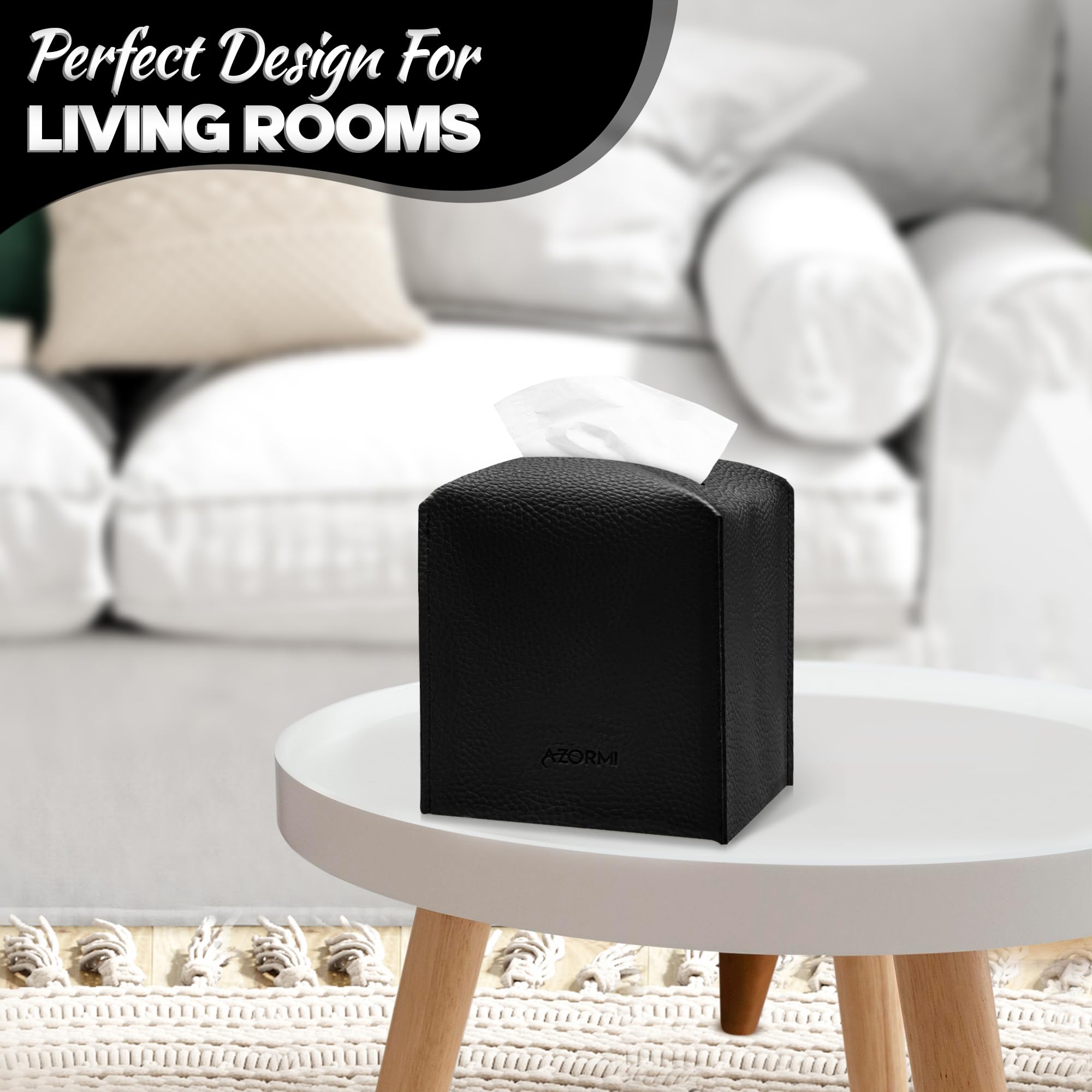 Tissue Box Cover Holder, Pu Leather Tissue Box Cover Square With Bottom Belt, Cube Tissue Holder For Bathroom, Modern Organizer
