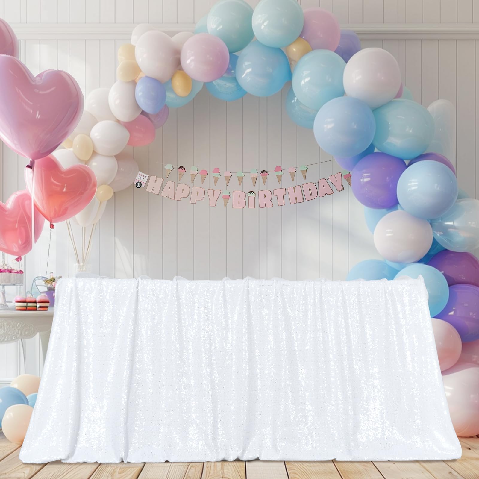 Poise3Ehome 60A120 Rectangle White Sequin Tablecloth For Party Cake Dessert Table Exhibition Events, White