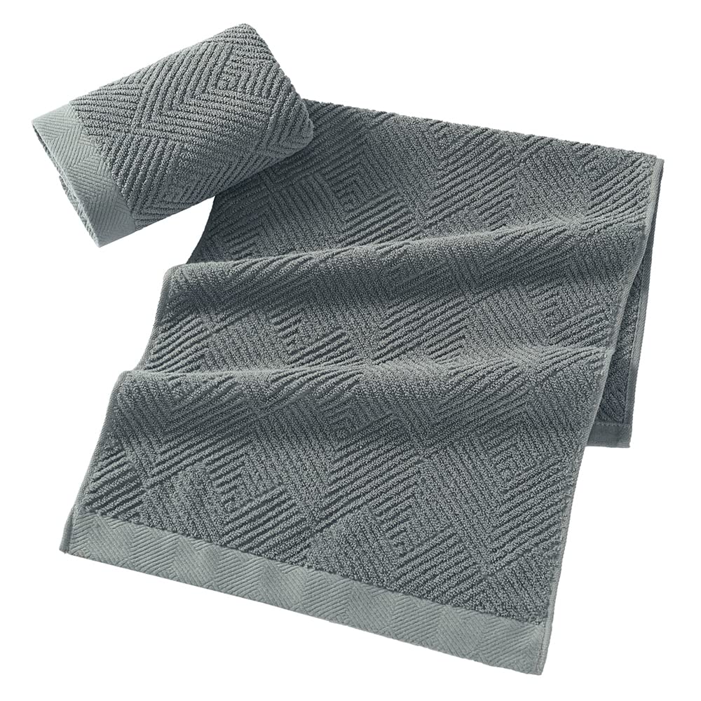sense gnosis Grey Herringbone Hand Towel Set - 100% Cotton, Ultra Soft, Highly Absorbent, 13x29 Inch, Model MJR4, Set of 2