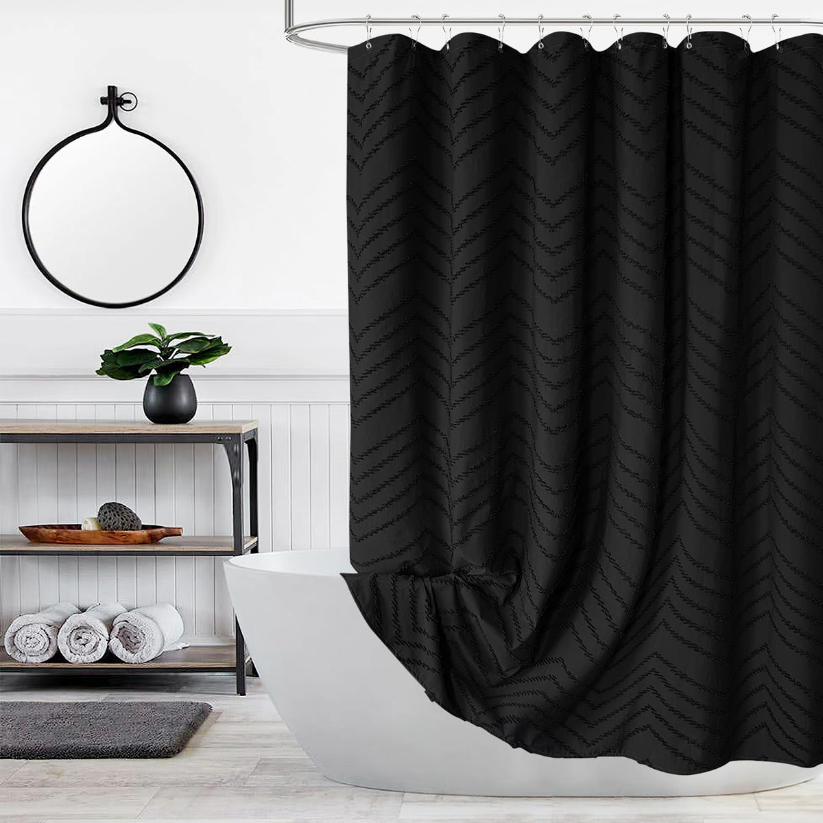 Extra Long Black Boho Shower Curtain 84 Inch Black Tufted Chevron Striped Fabric Shower Curtains For Bathroom Modern Shabby Chic