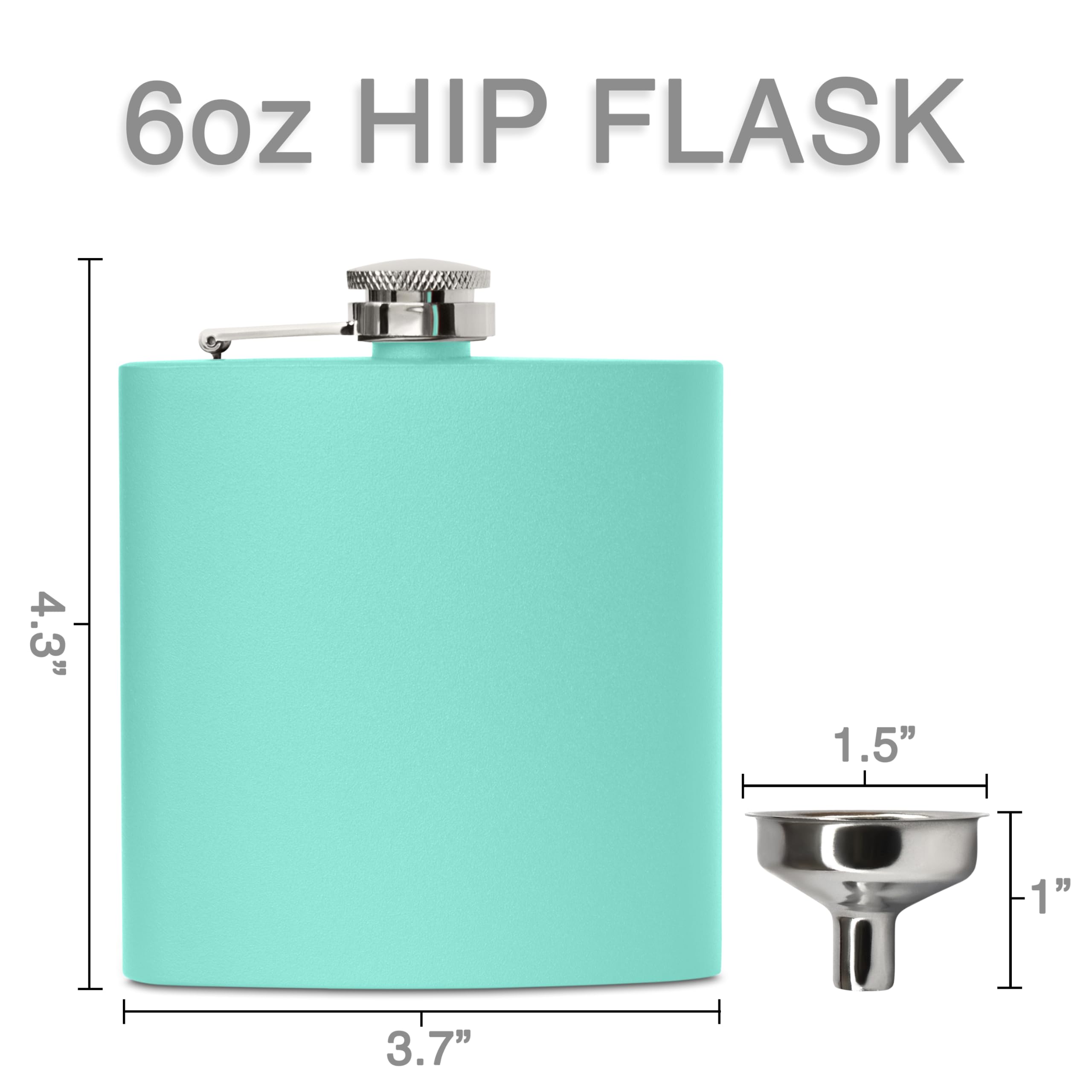 Clear Water Home Goods - 6 Oz Powder Coated Stainless Steel Hip Flask - Wedding Party - Groomsman - Bridesmaid (Matte Teal, 1)