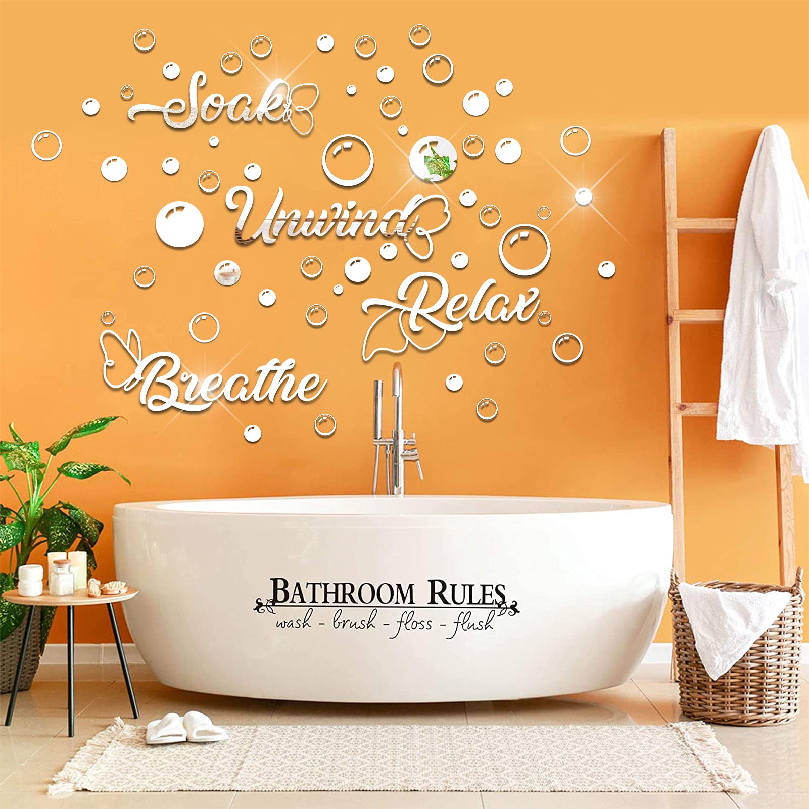 60 Pieces 3D Acrylic Mirror Wall Stickers Decor, Bathroom Diy Removable Mirror Wall Decals Sticker Decor Circle Bubbles For Bath