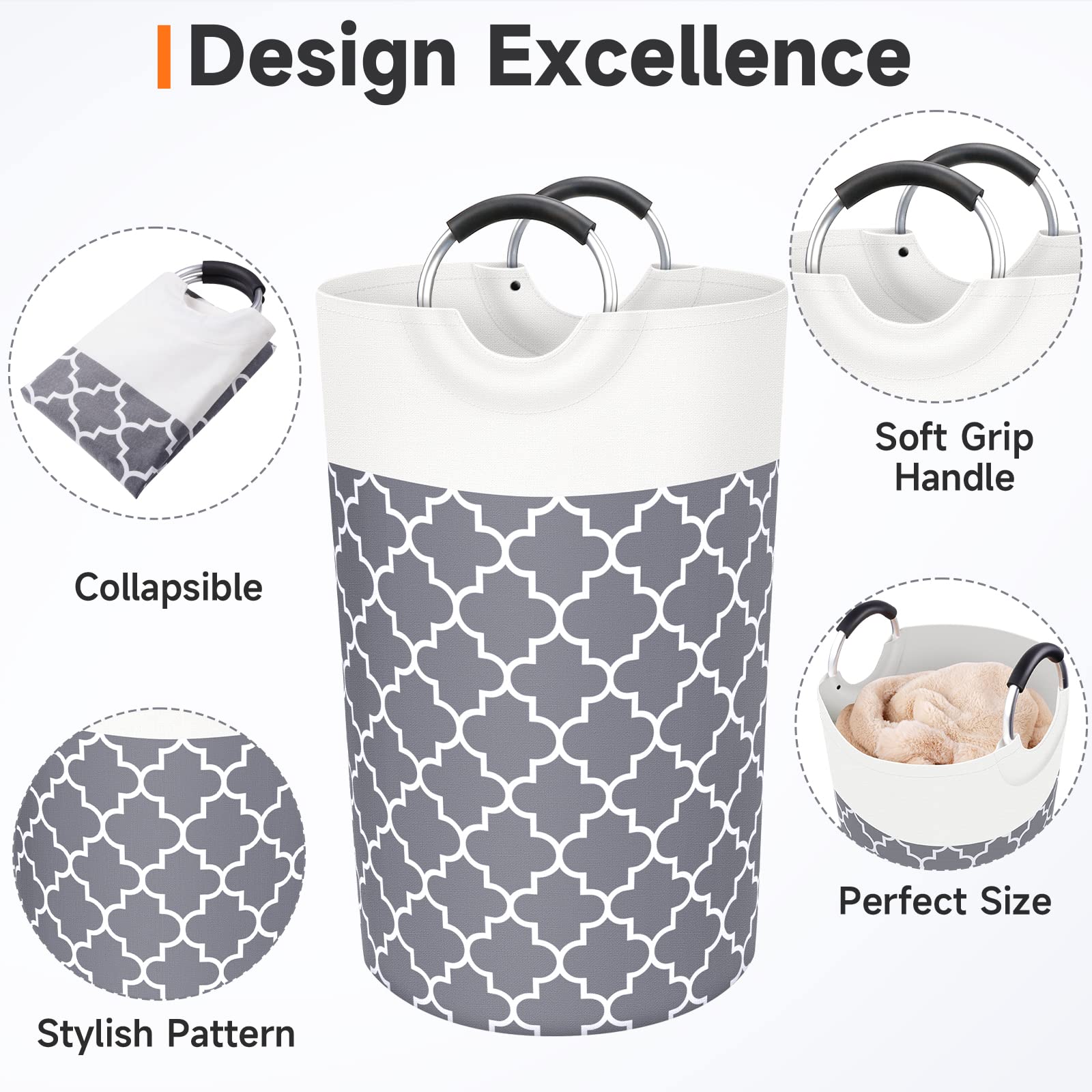 Fabspace Large Laundry Basket Laundry Hamper Bag Washing Bin Clothes Bag Collapsible Tall With Handles Waterproof Travel Bathroom College Essentials Storage For College Dorm  Family (Grey) 82L
