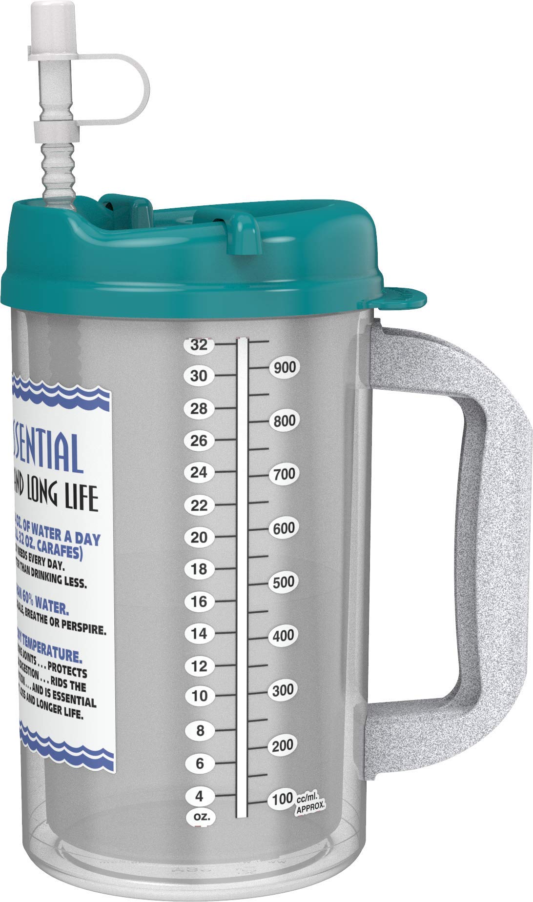 32 Oz Insulated Cold Drink Hospital Mug With Teal Lid And Straw | Water Essential Travel Mug