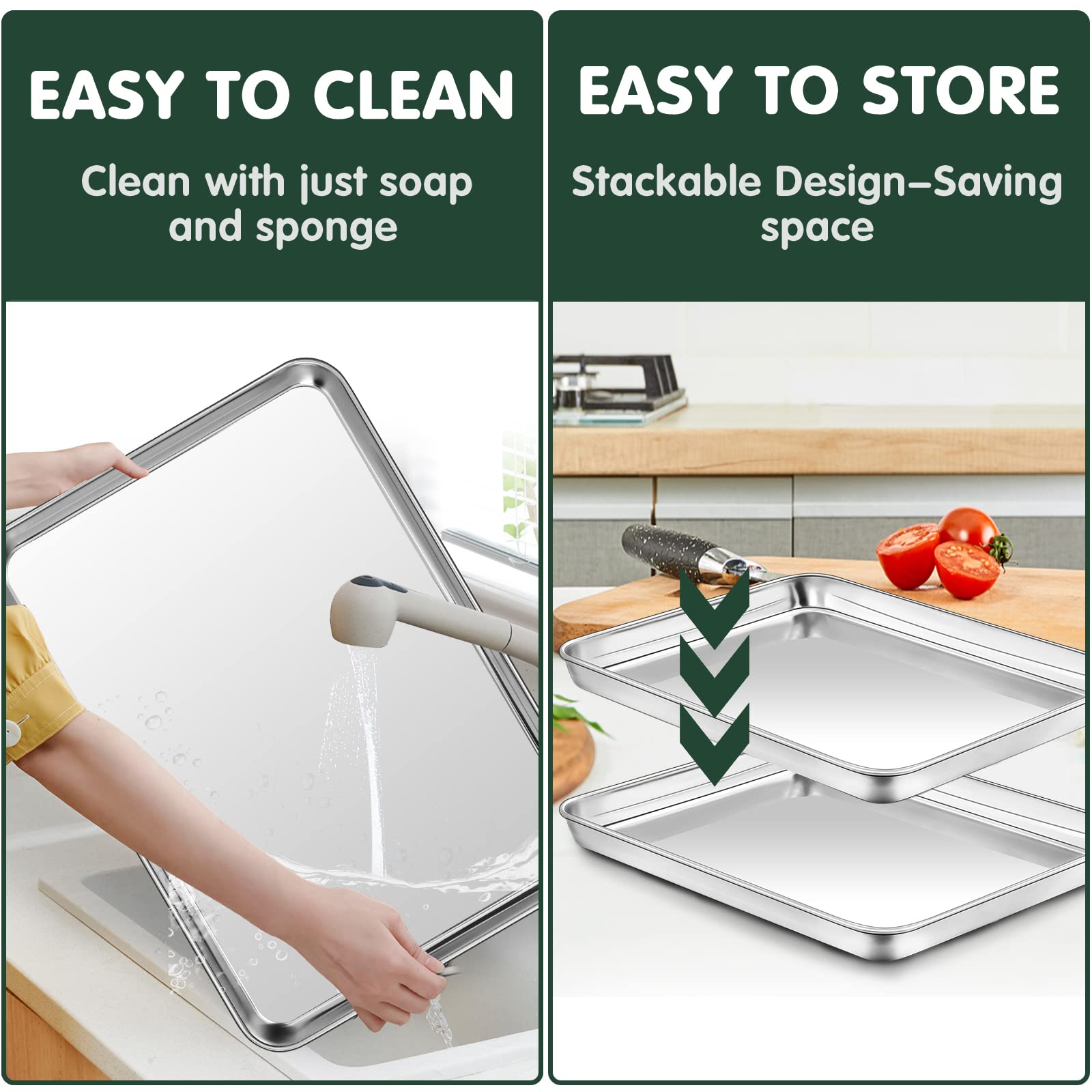 Baking Sheet With Cooling Rack Set(2 Baking Pans+2 Baking Racks), Cekee Stainless Steel Non Stick Small Cookie Sheet Set, Size 1