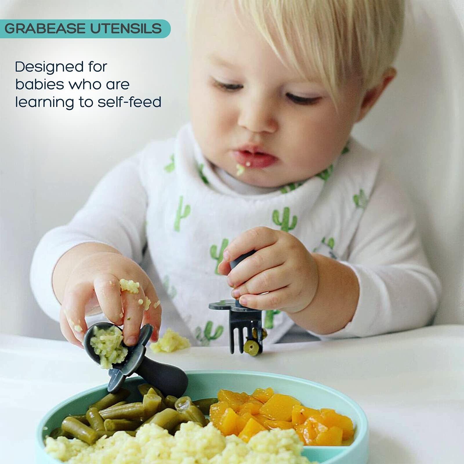 Grabease Baby Spoons Toddler Utensils Baby Utensils Baby Feeding Baby Fork, BPA-Free & Phthalate-Free for Baby & Toddler, 1 Set,
