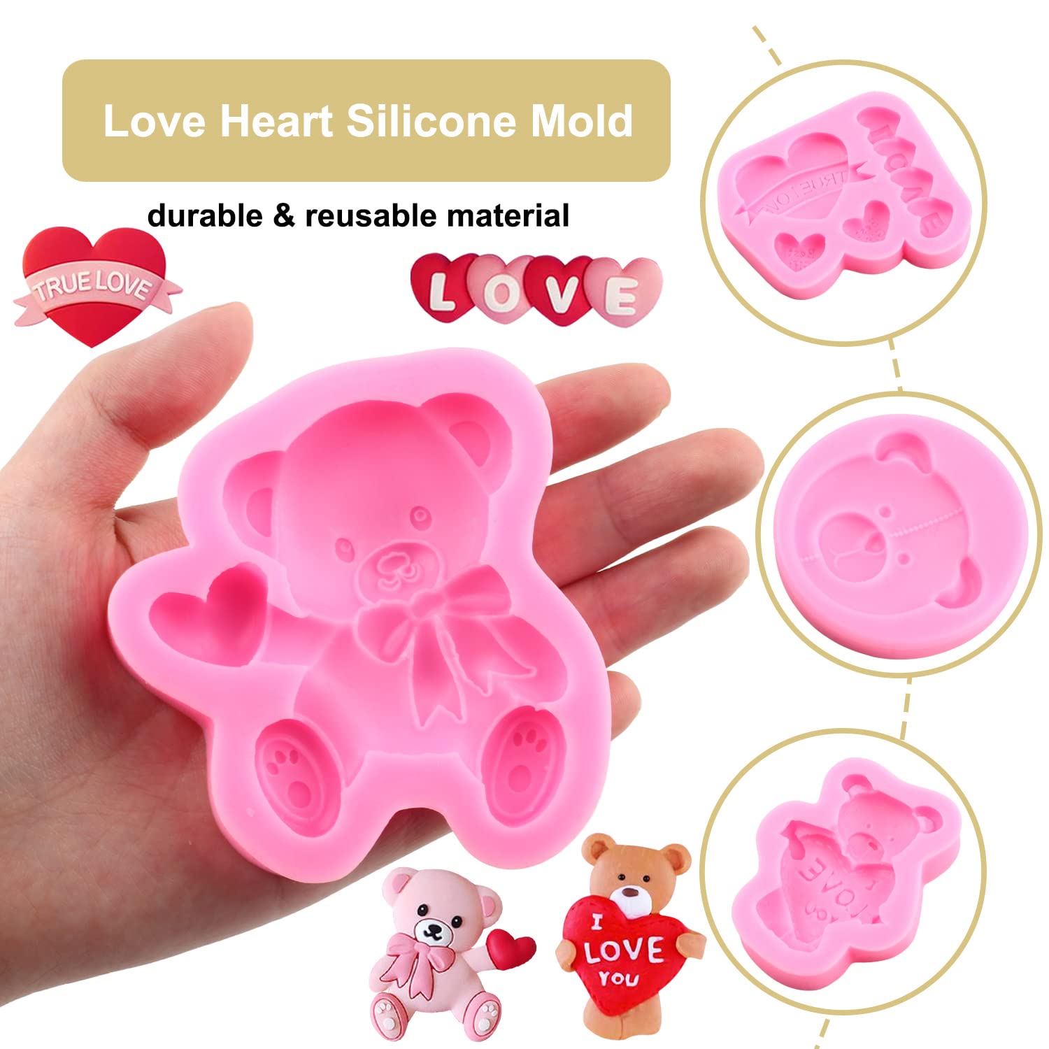 Zixiang Valentine'S Day Fondant Molds Wedding Fondant Cake Molds Bear Heart Love Letter Candy Silicone Molds For Chocolate Cake