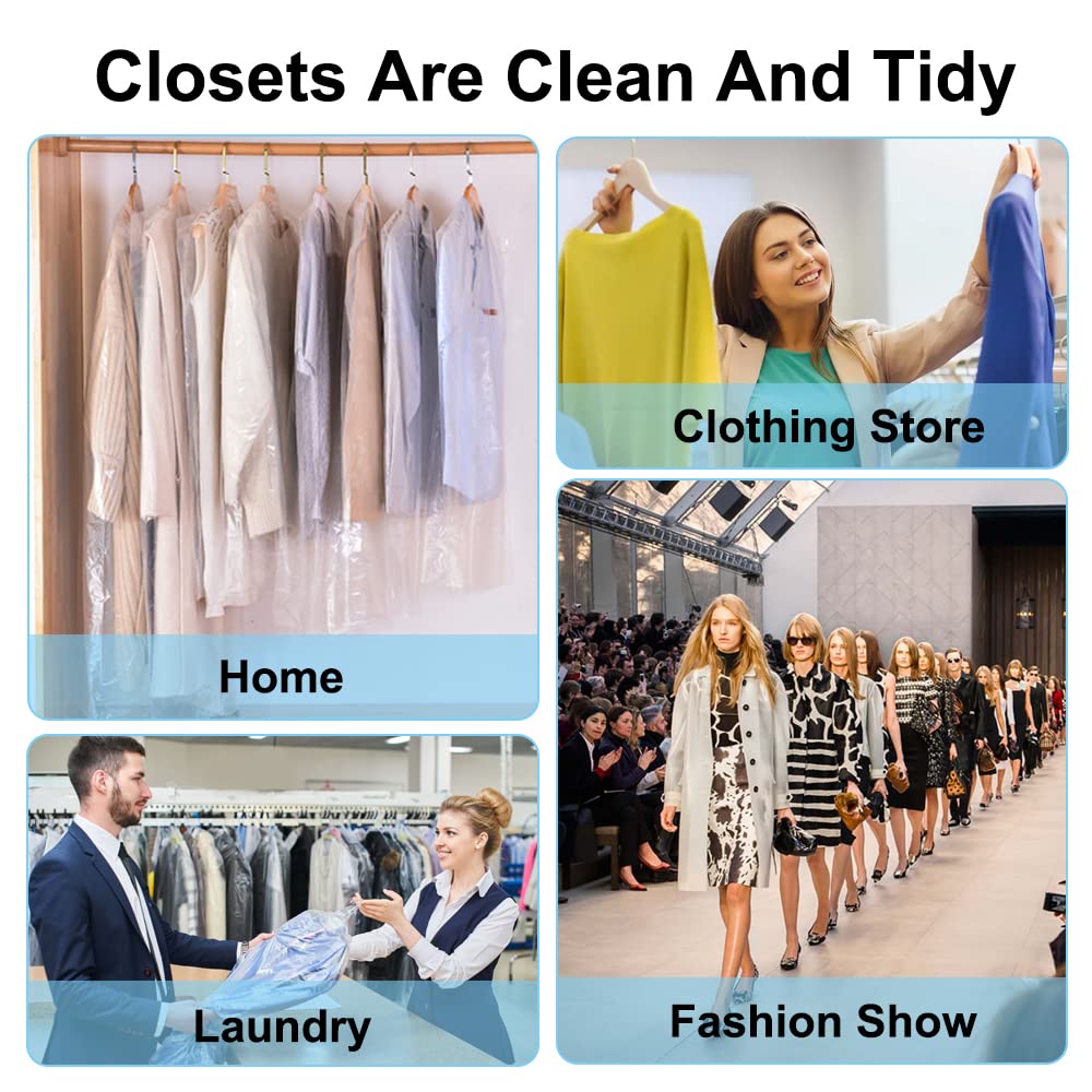 Beishida 60Pcs 35.5 Inch Plastic Garment Bag Dry Cleaner Bags Clear Plastic Bag Dry Cleaning Laundry Bags For Clothes Cover Hang