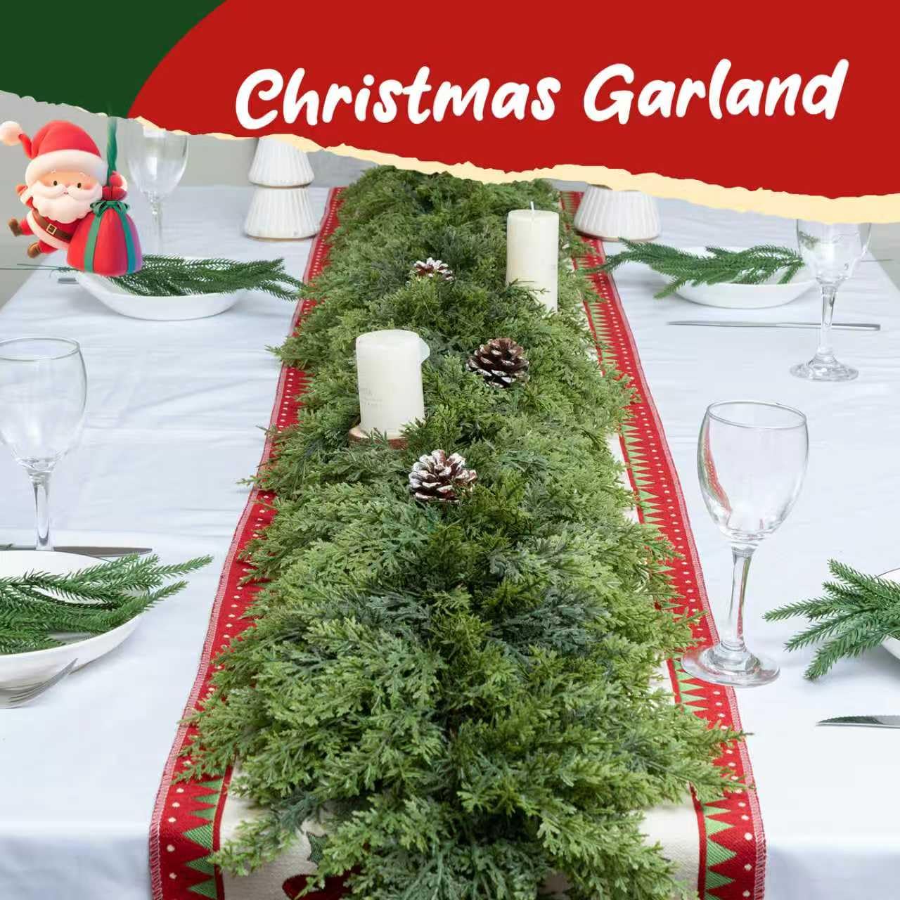 Giauma 9FT Double Fullness Christmas Cedar Garland with 280 Tips Cedar Branches Artificial Realistic Thick Soft Green Faux Winte