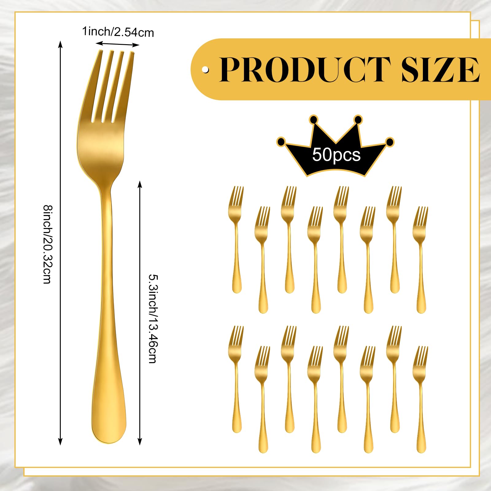 Leriton 50Pcs Gold Stainless Steel Dinner Forks 8 Inch, Cutlery Forks, Metal Forks For Home, Restaurant, Kitchen, Dishwasher Saf